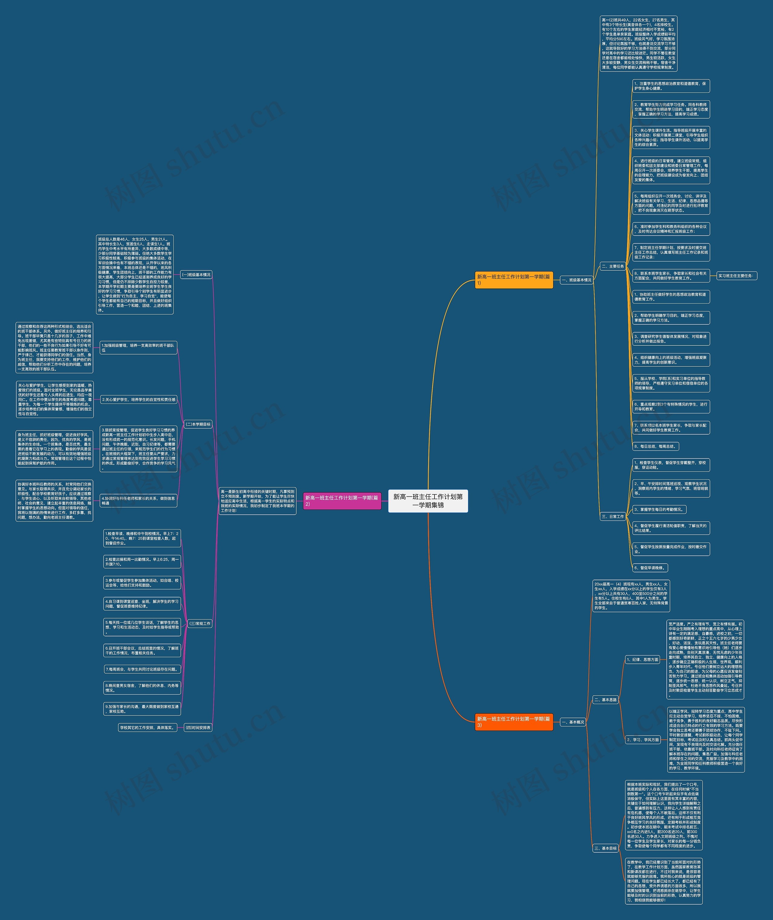 新高一班主任工作计划第一学期集锦思维导图
