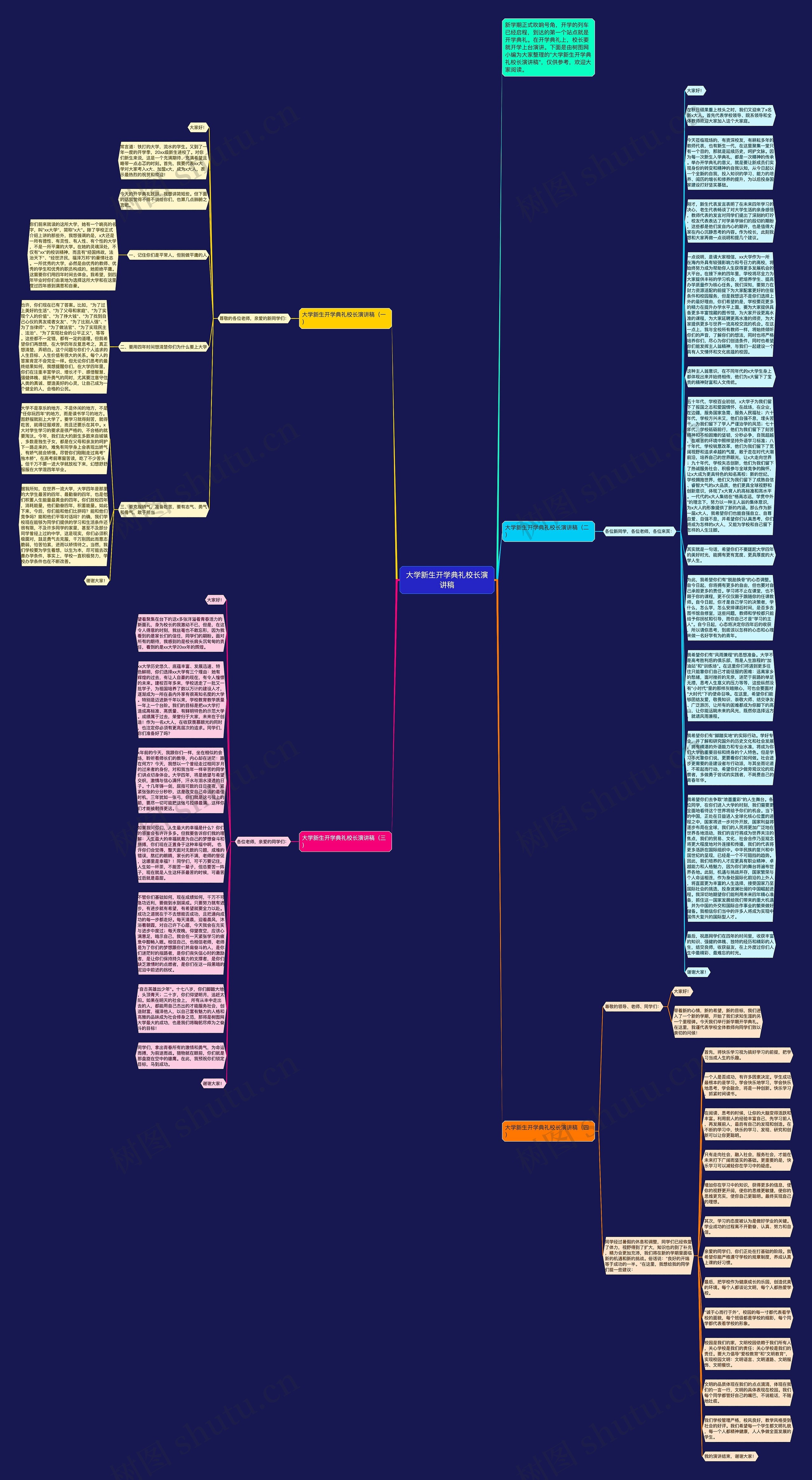 大学新生开学典礼校长演讲稿思维导图