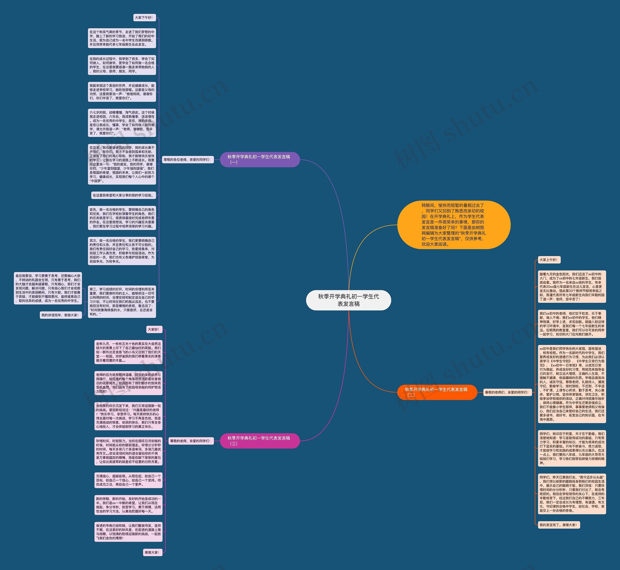秋季开学典礼初一学生代表发言稿思维导图