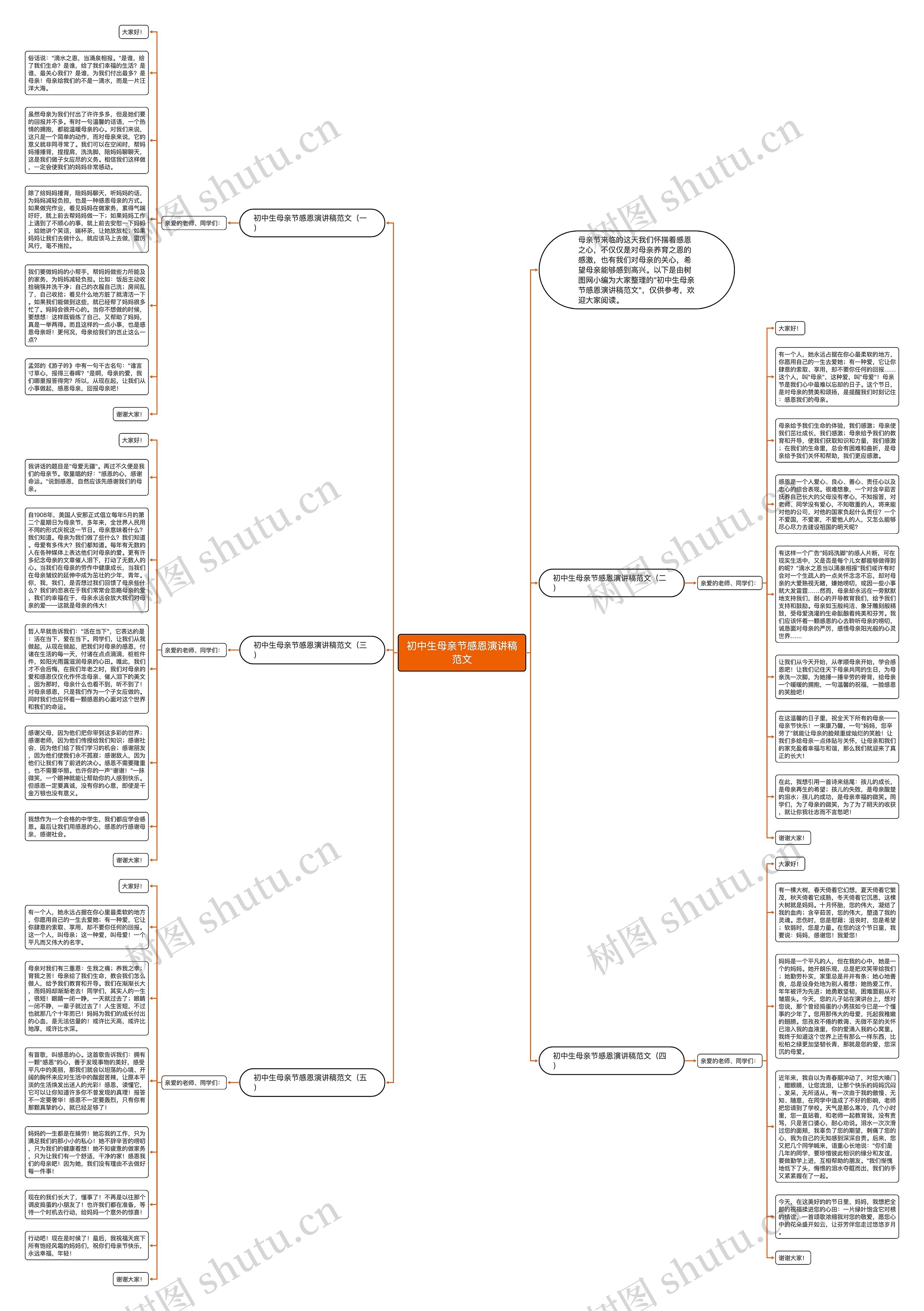 初中生母亲节感恩演讲稿范文思维导图