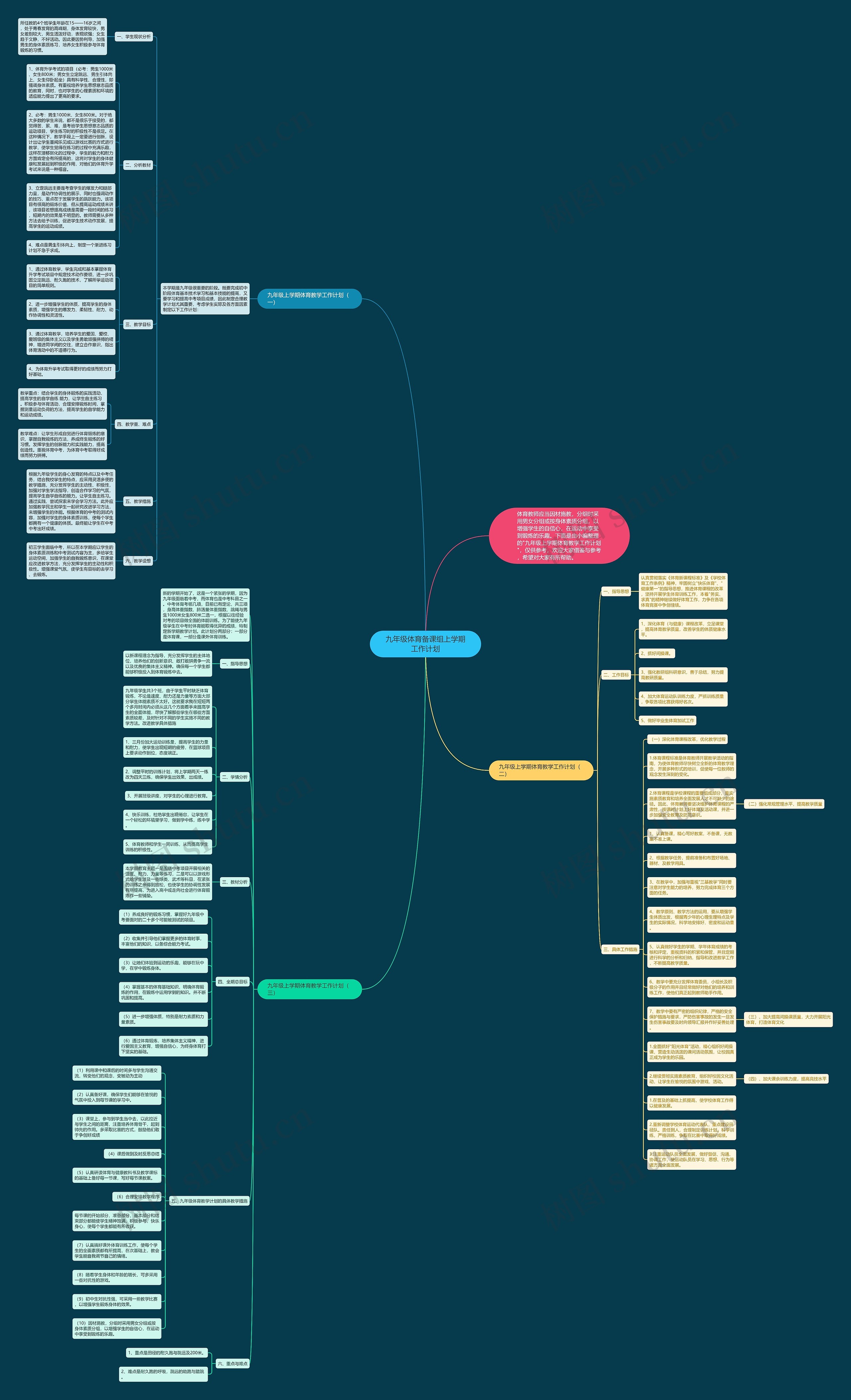 九年级体育备课组上学期工作计划思维导图