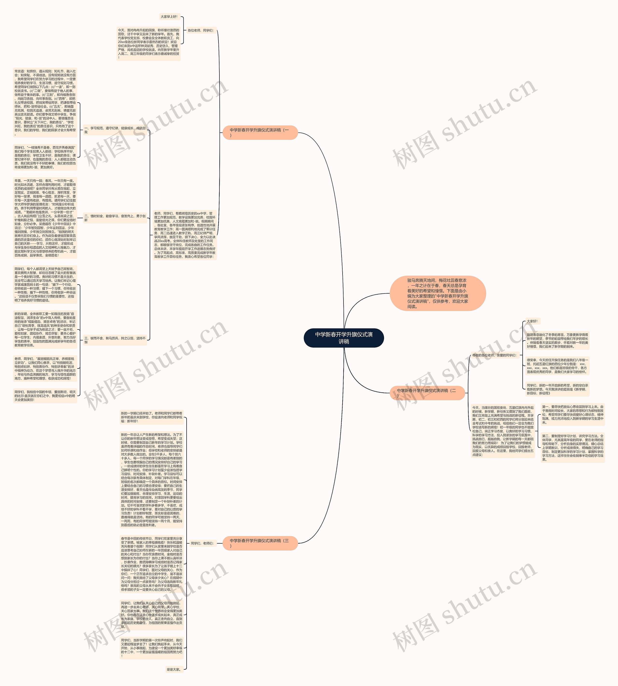 中学新春开学升旗仪式演讲稿思维导图高清图 中学新春开学升旗仪式演讲稿思维导图