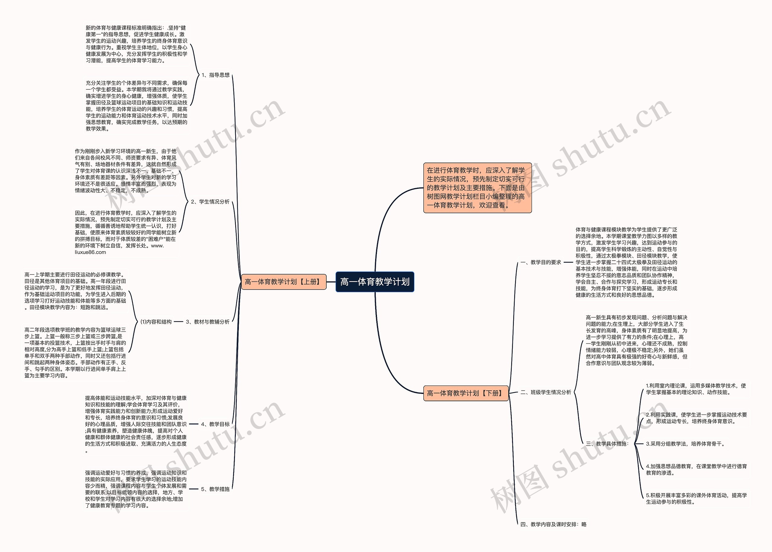高一体育教学计划思维导图