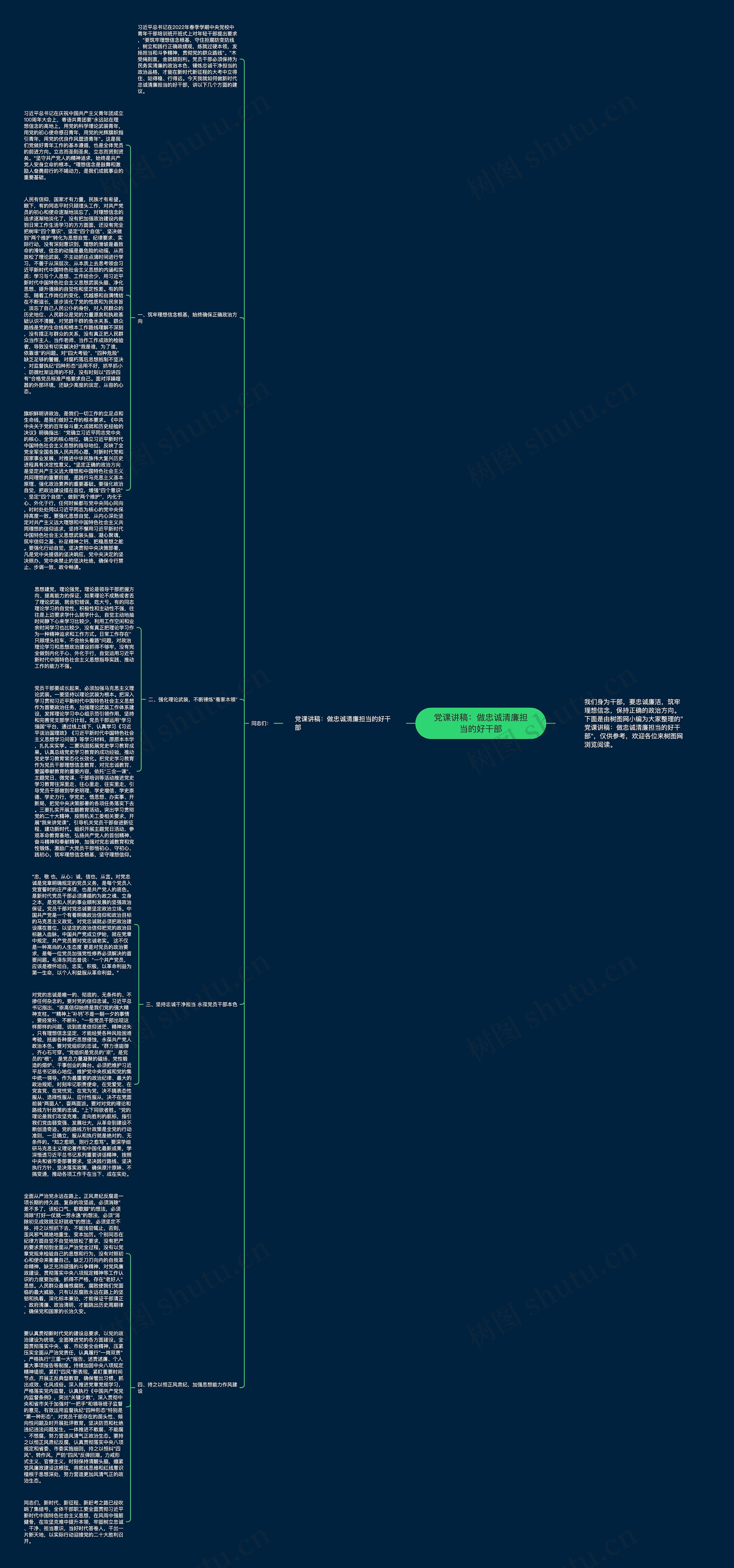 党课讲稿：做忠诚清廉担当的好干部思维导图