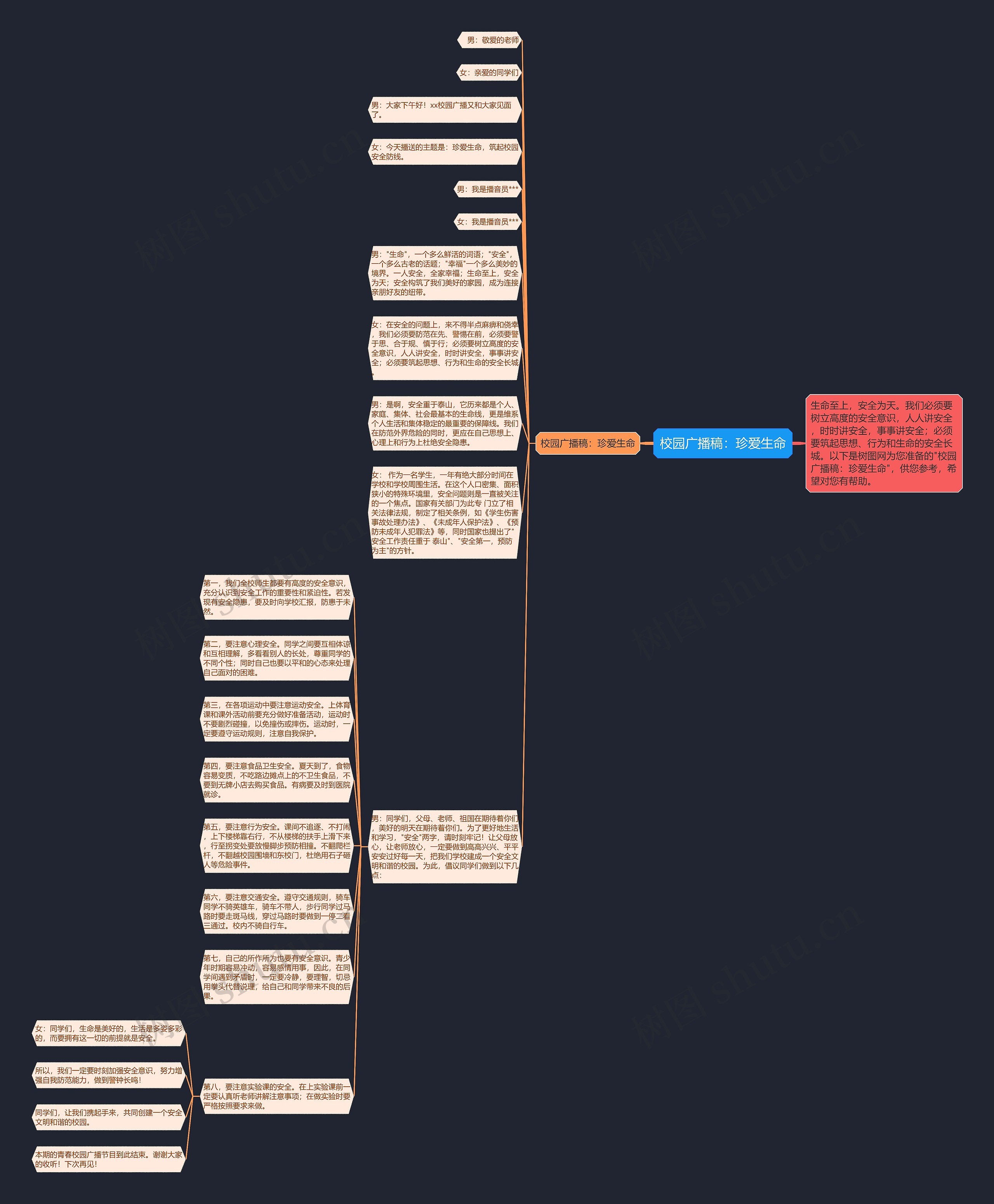 校园广播稿：珍爱生命思维导图