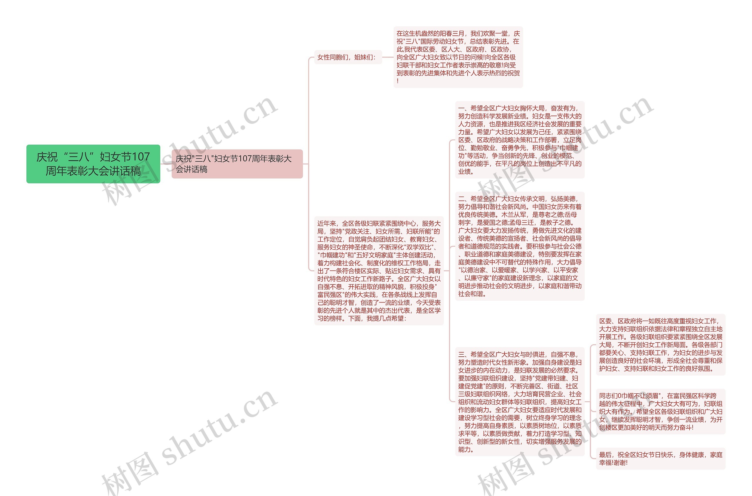 庆祝“三八”妇女节107周年表彰大会讲话稿思维导图