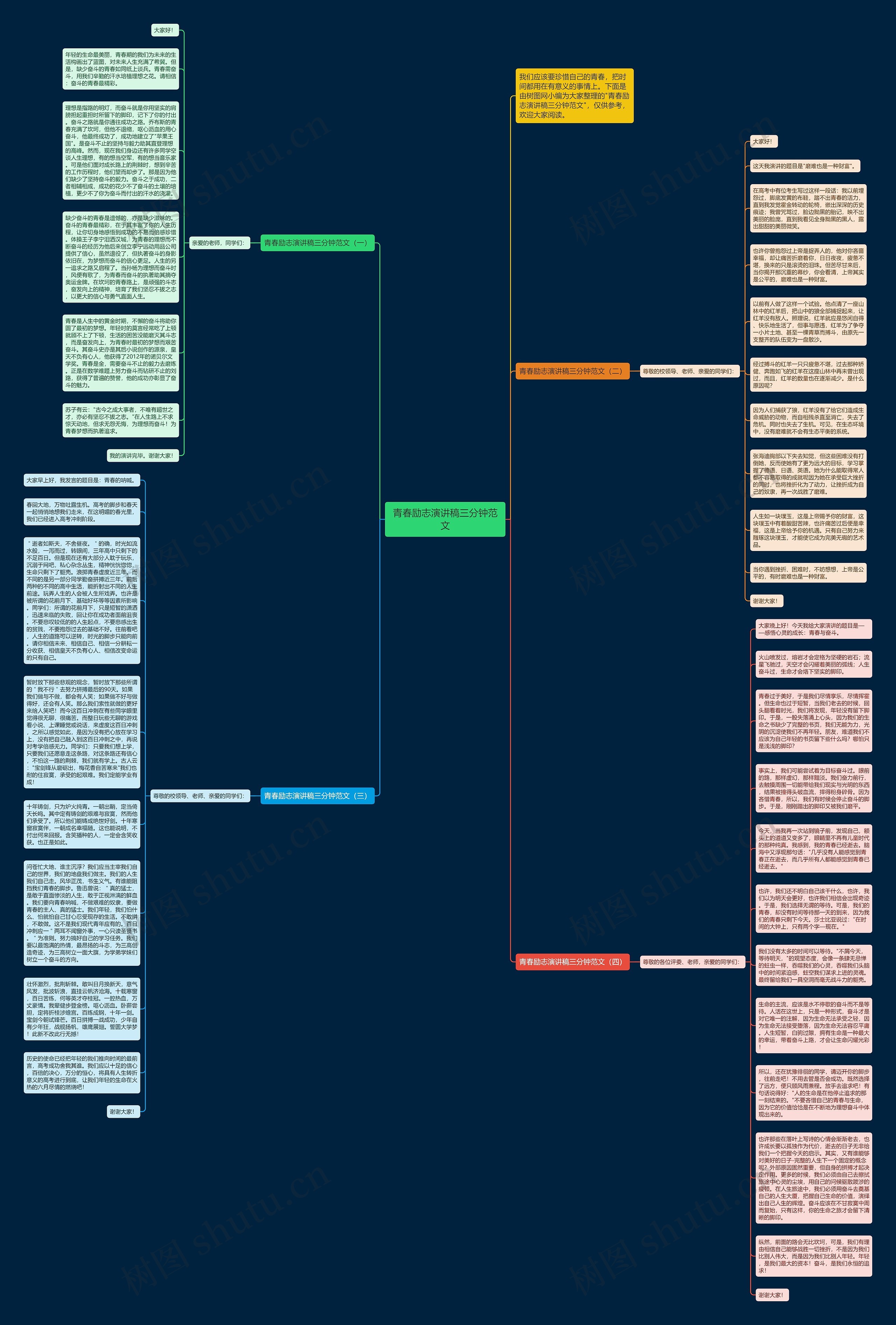 青春励志演讲稿三分钟范文思维导图