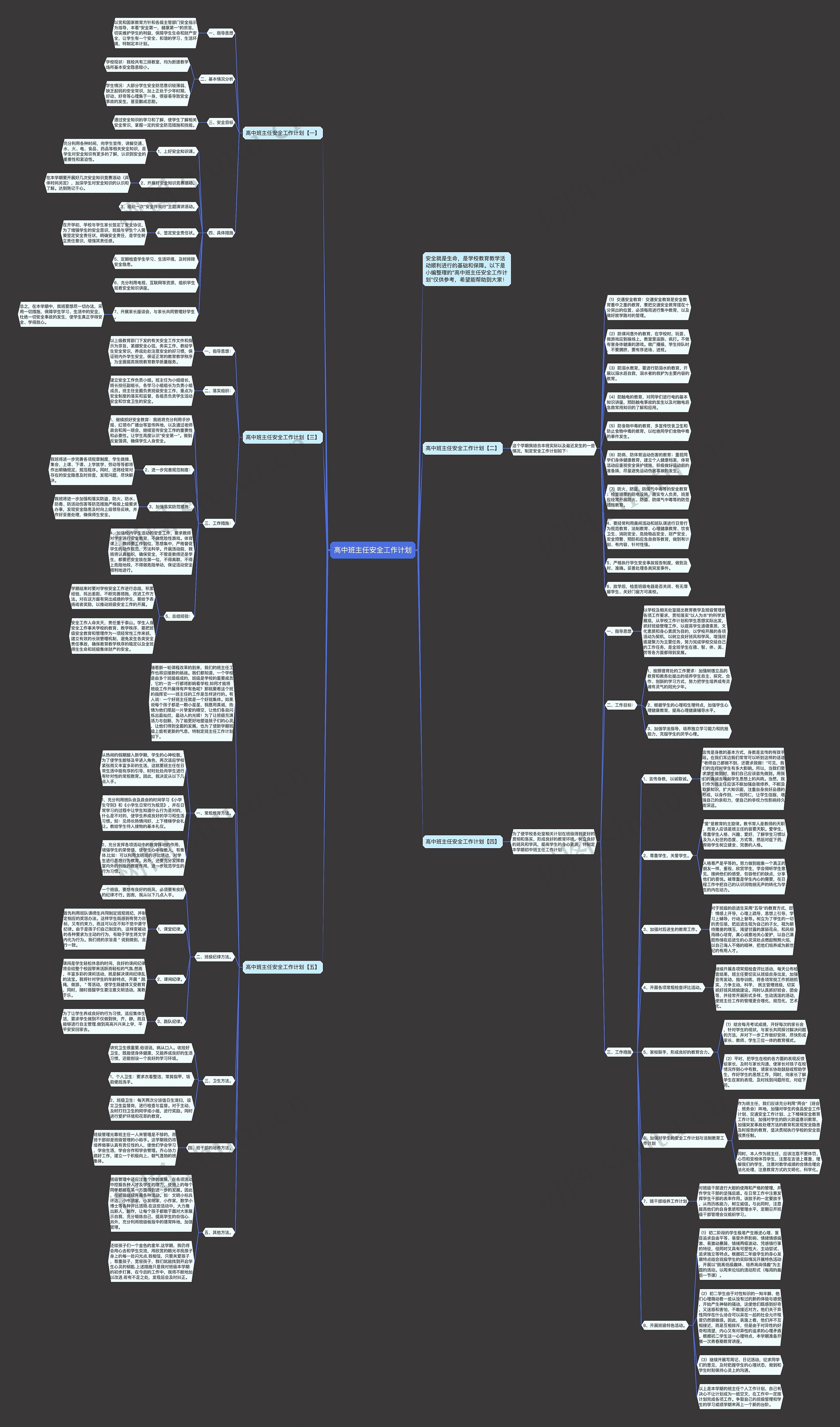 高中班主任安全工作计划思维导图