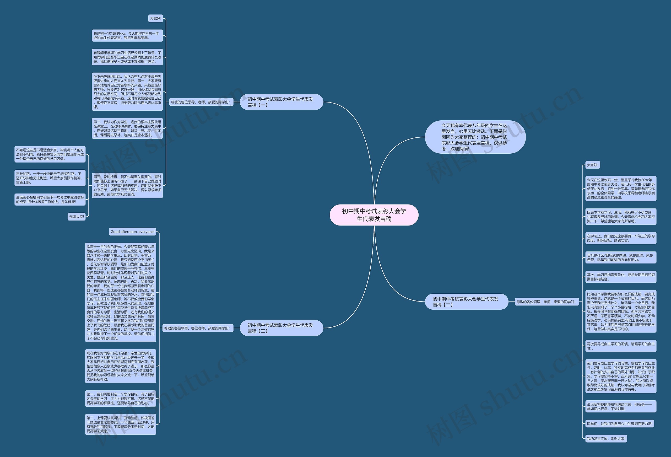 初中期中考试表彰大会学生代表发言稿思维导图