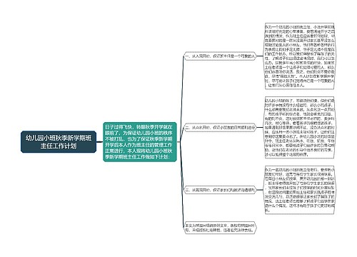 幼儿园小班秋季新学期班主任工作计划