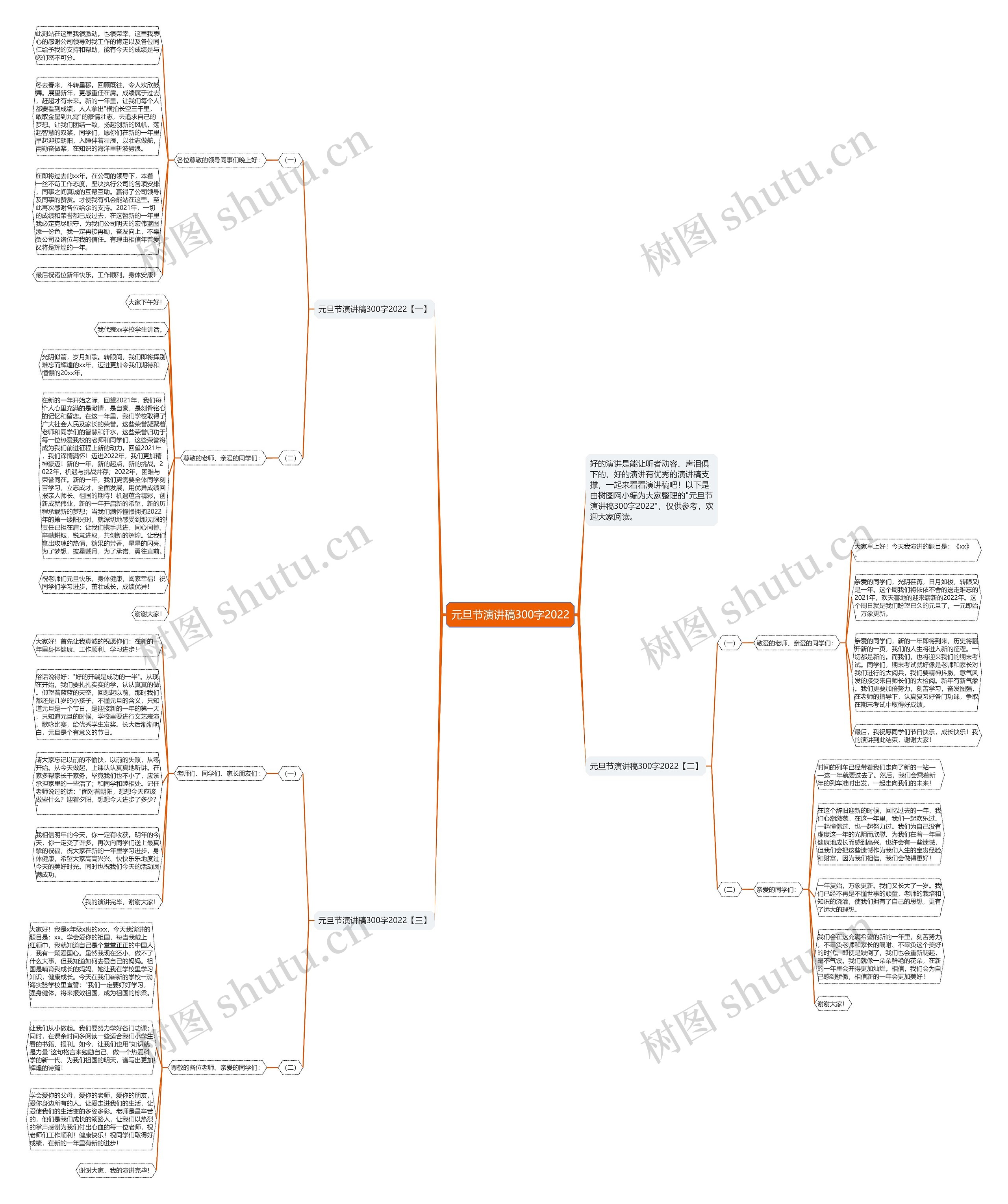 元旦节演讲稿300字2022思维导图