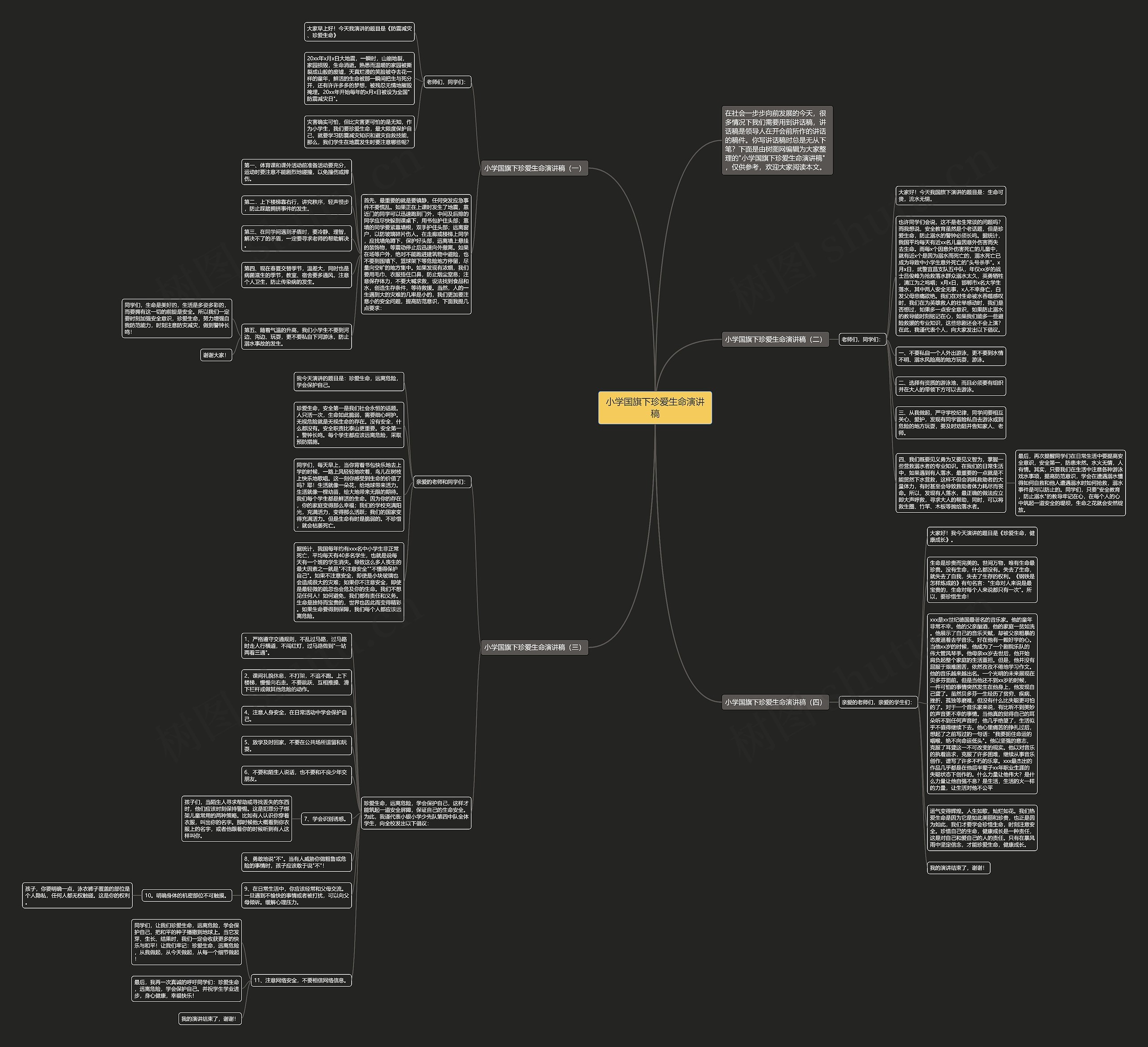 小学国旗下珍爱生命演讲稿思维导图