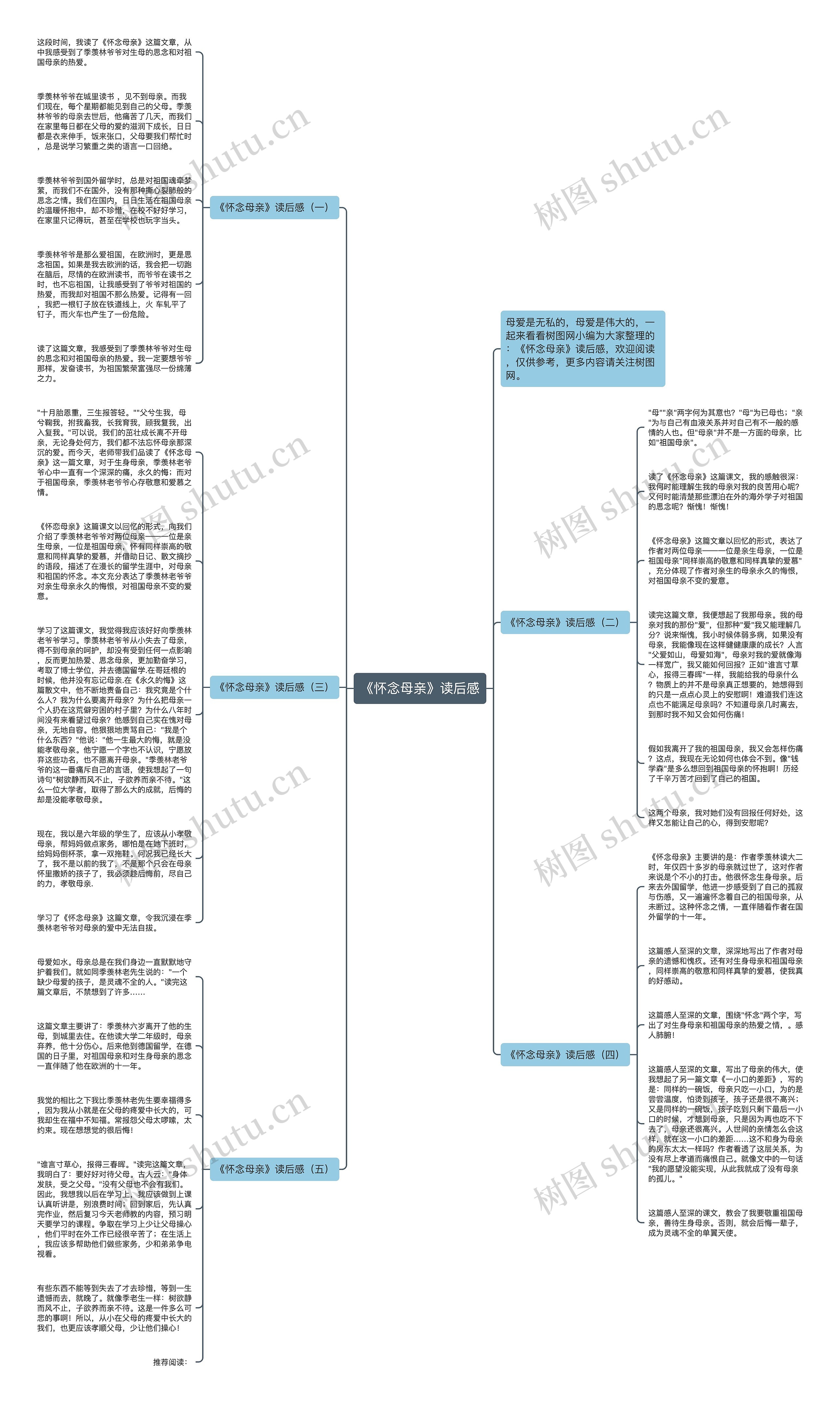 《怀念母亲》读后感思维导图