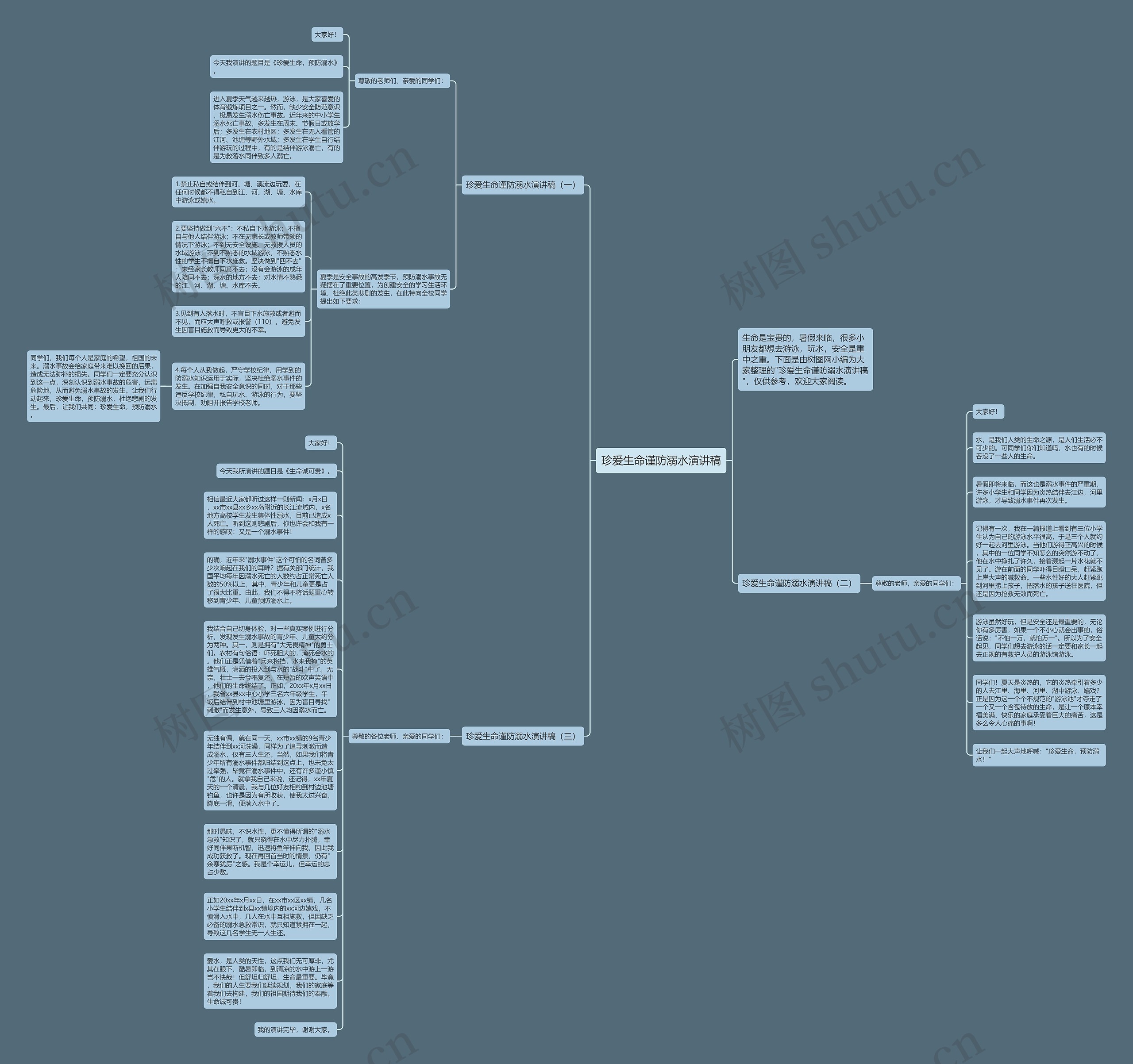 珍爱生命谨防溺水演讲稿思维导图