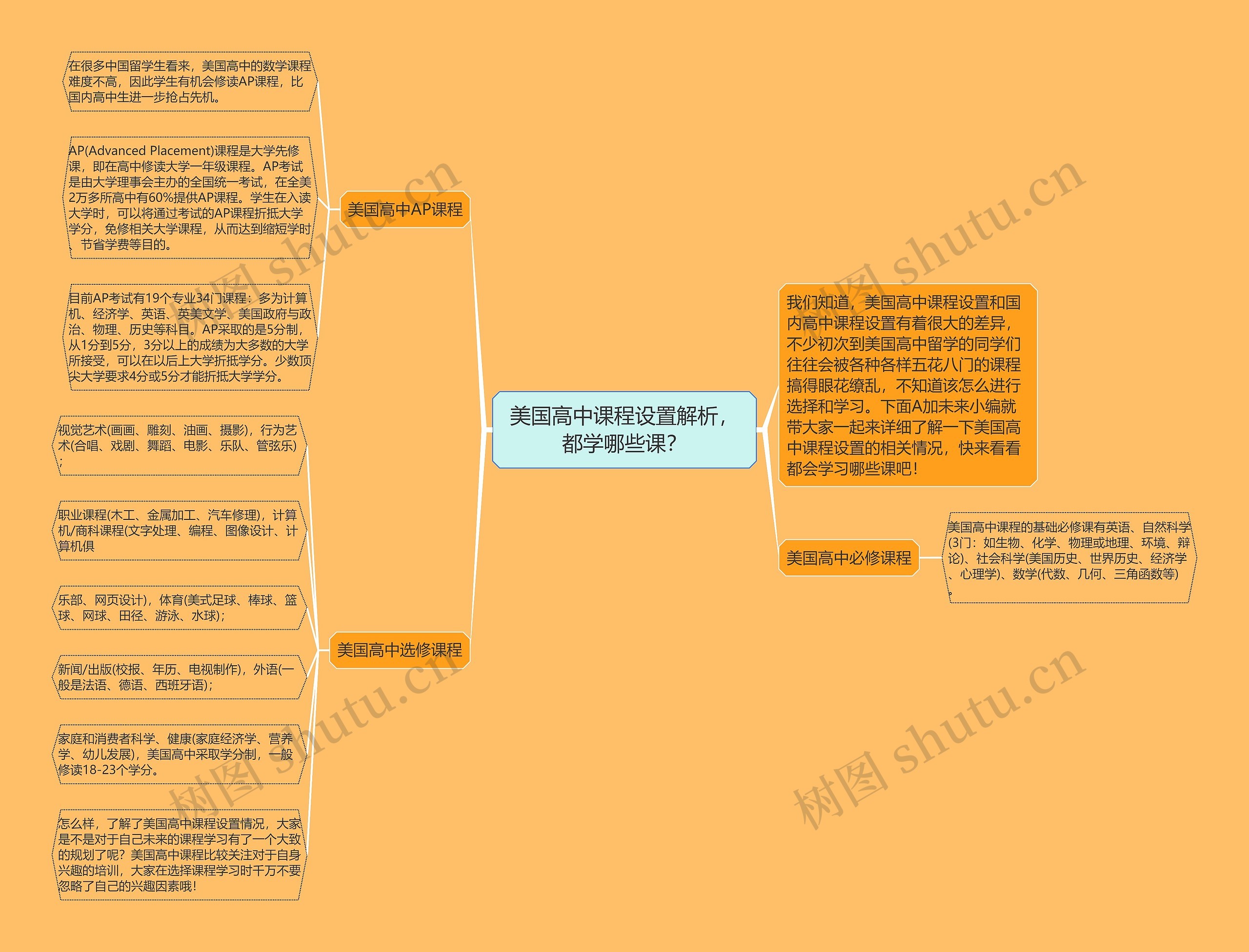 美国高中课程设置解析，都学哪些课？思维导图