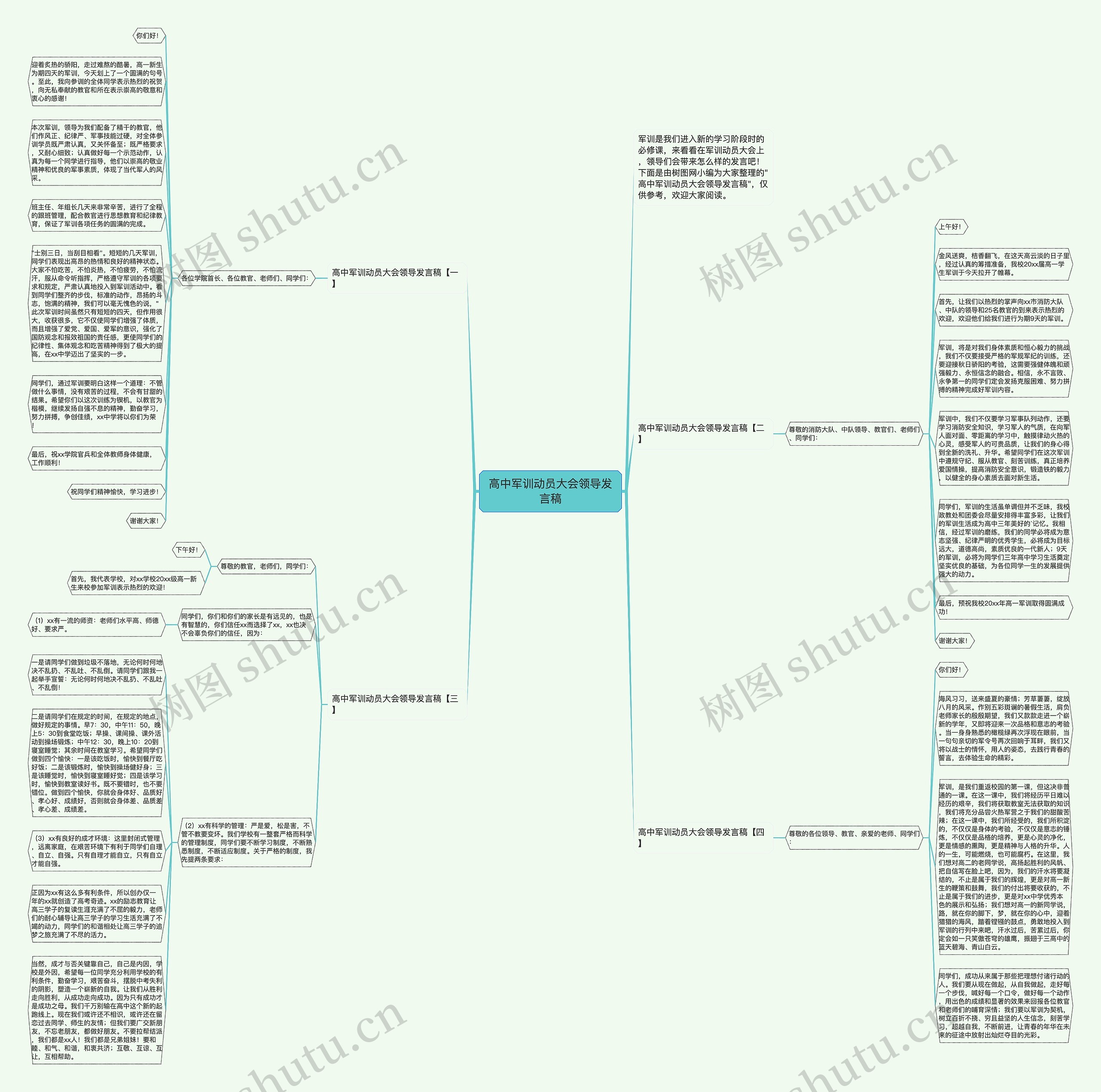 高中军训动员大会领导发言稿思维导图