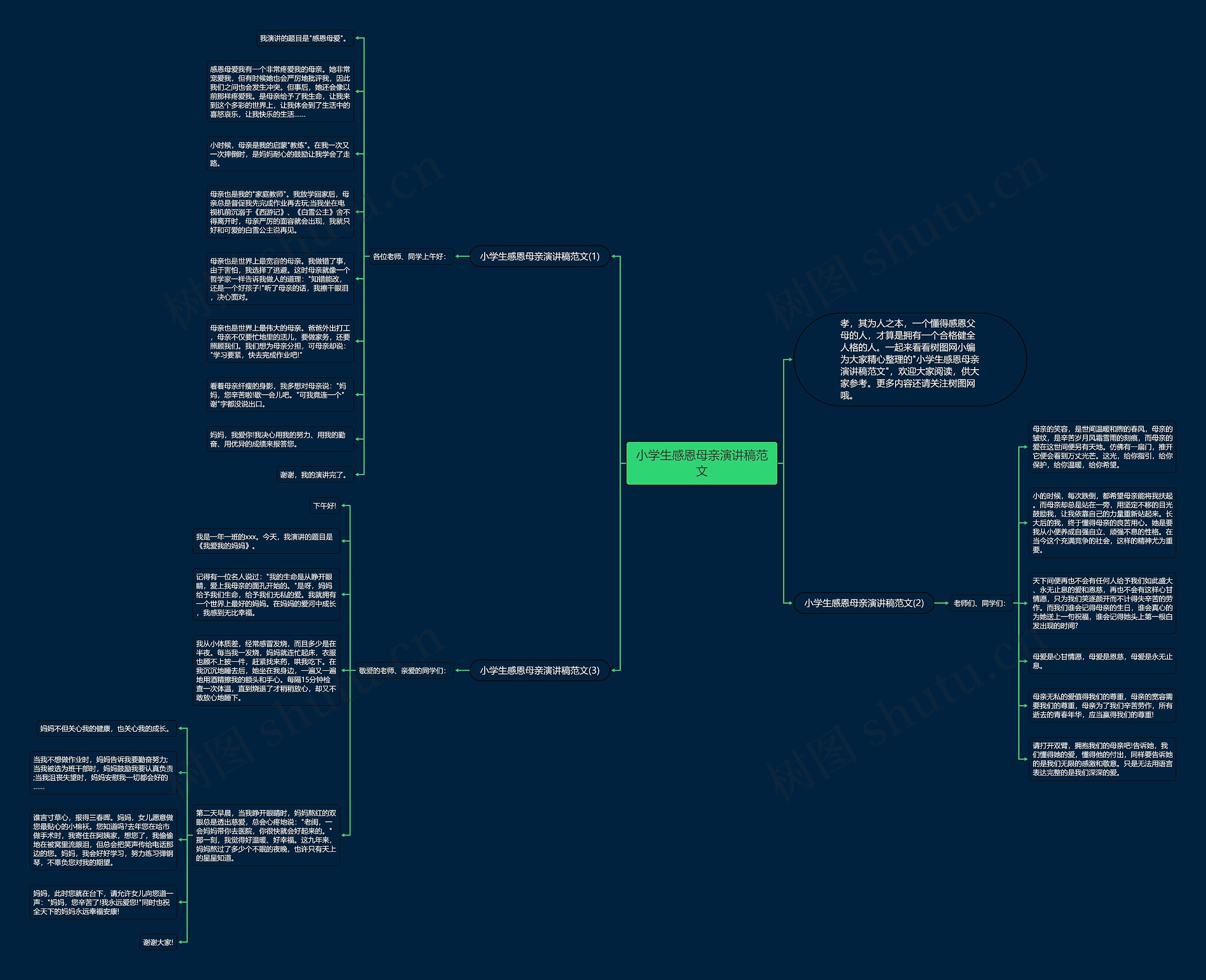 小学生感恩母亲演讲稿范文思维导图