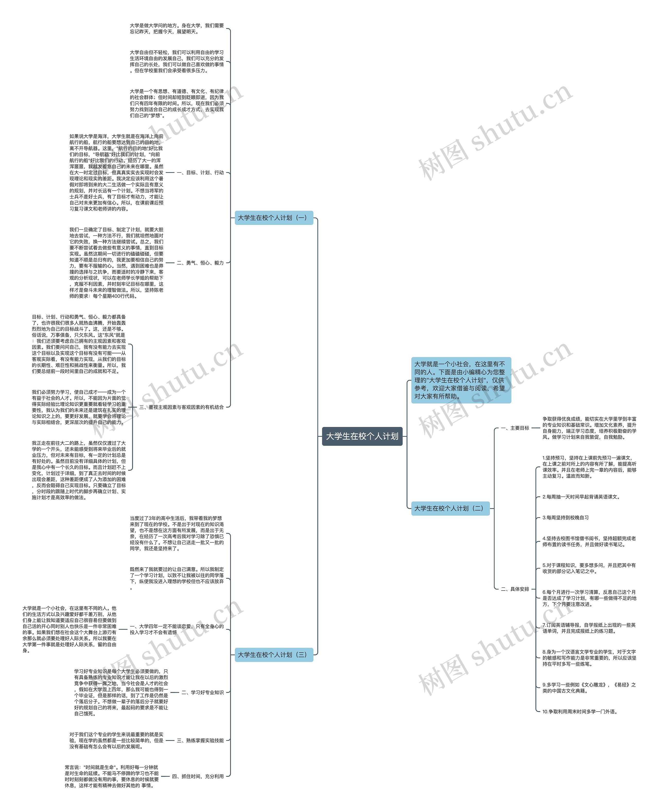 大学生在校个人计划思维导图高清图 大学生在校个人计划思维导图