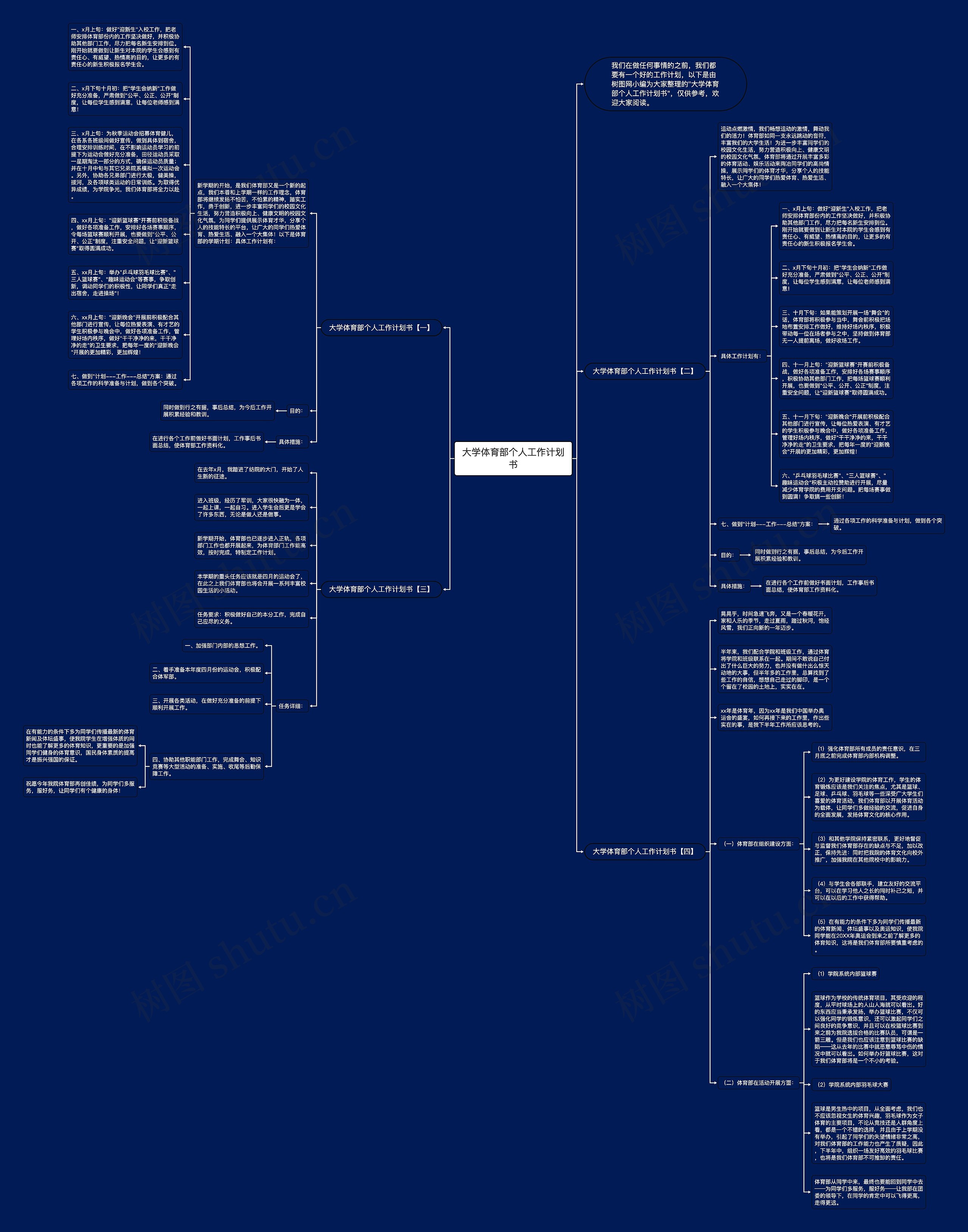 大学体育部个人工作计划书思维导图
