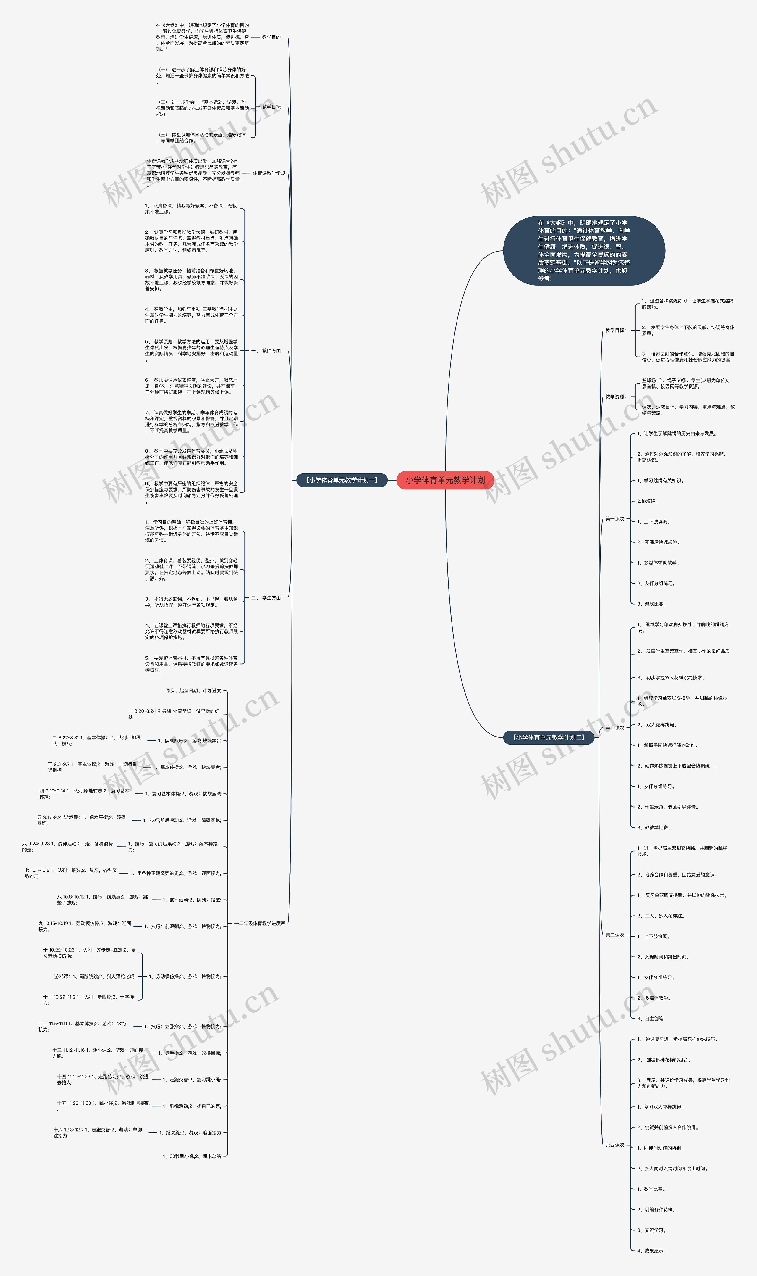 小学体育单元教学计划思维导图