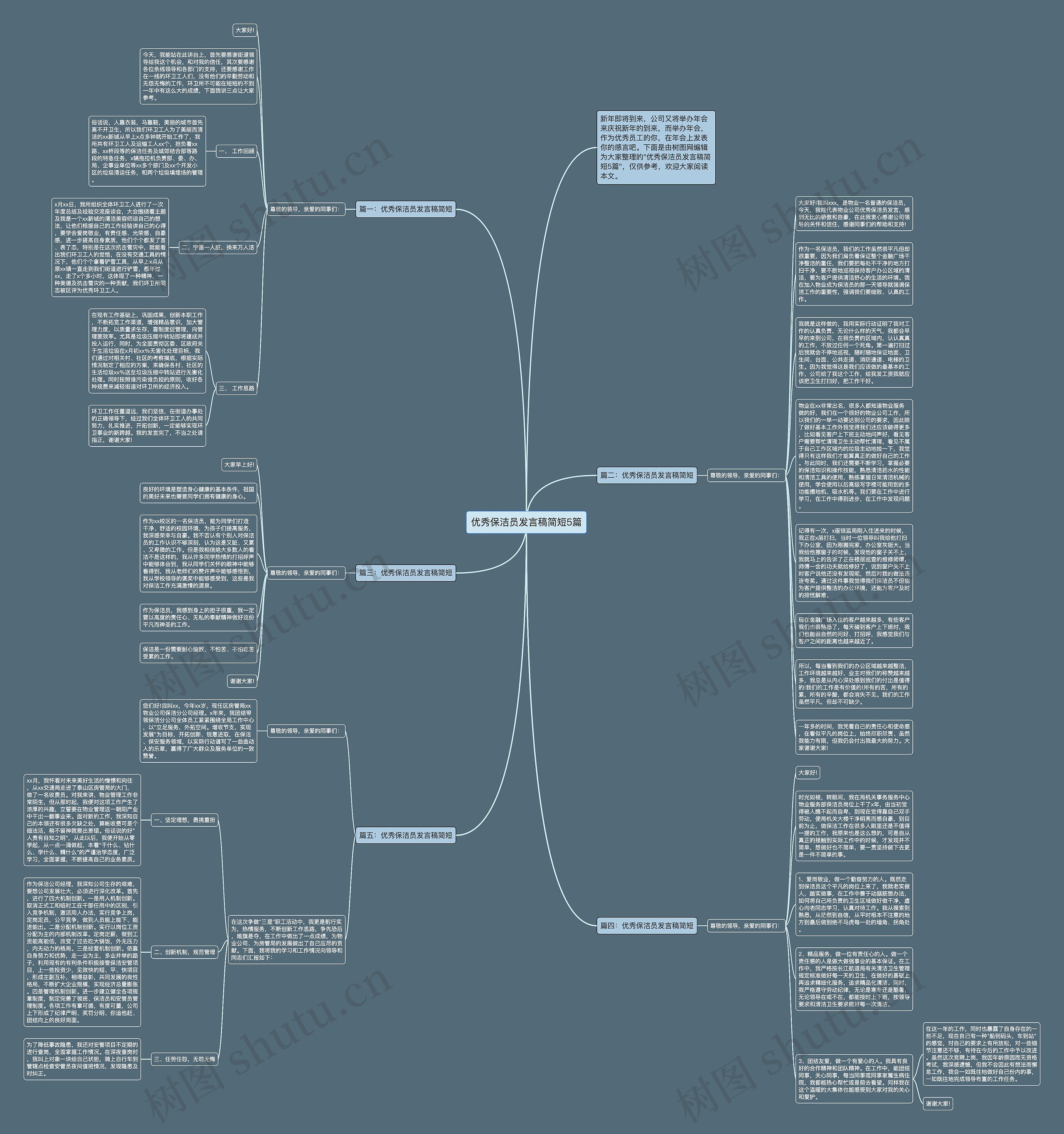 优秀保洁员发言稿简短5篇思维导图