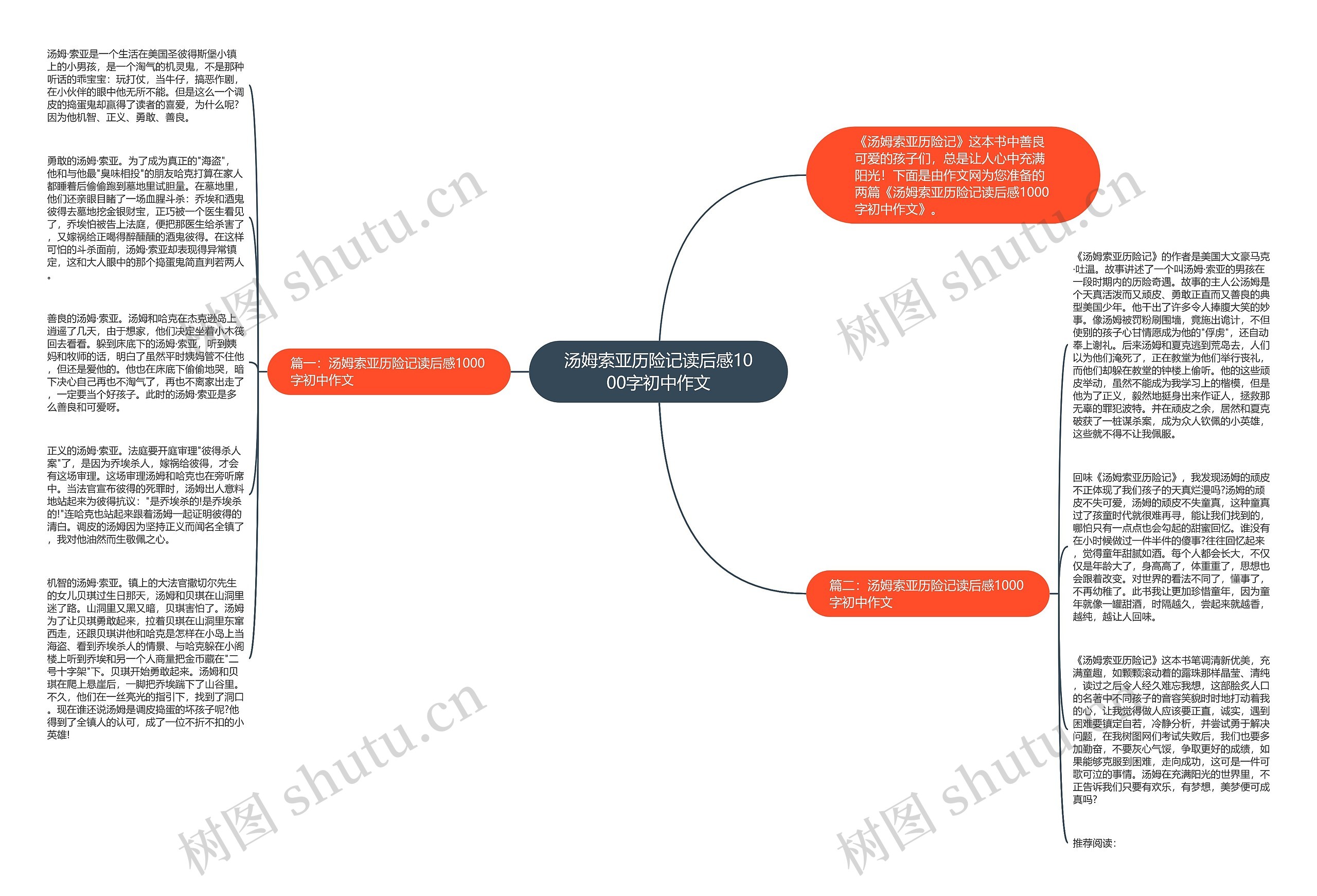 汤姆索亚历险记读后感1000字初中作文思维导图