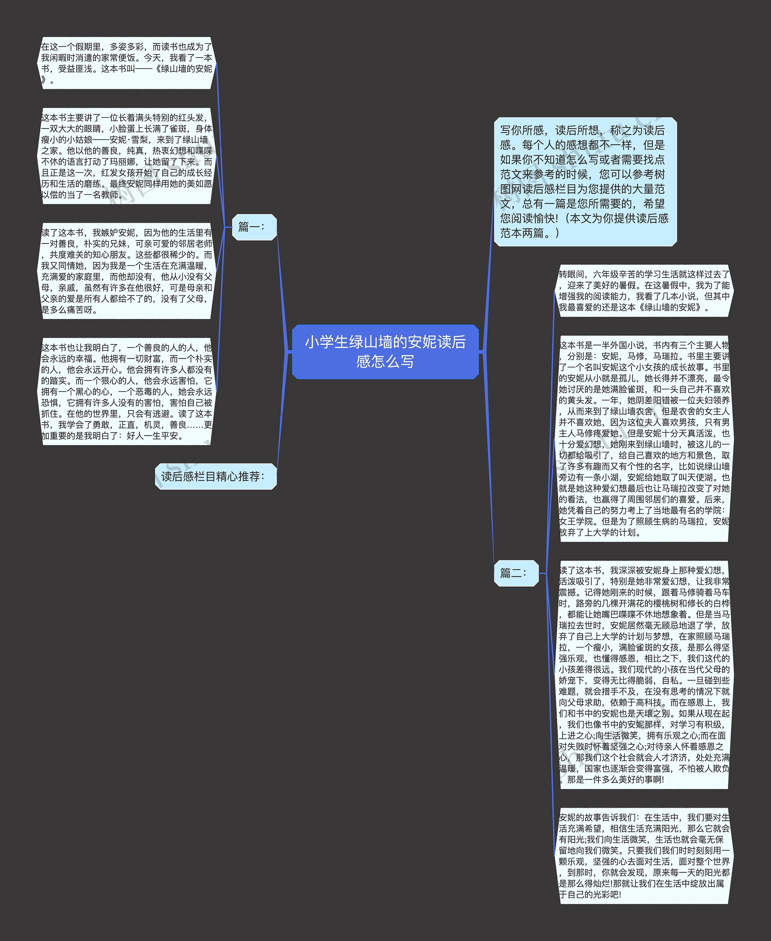 小学生绿山墙的安妮读后感怎么写思维导图