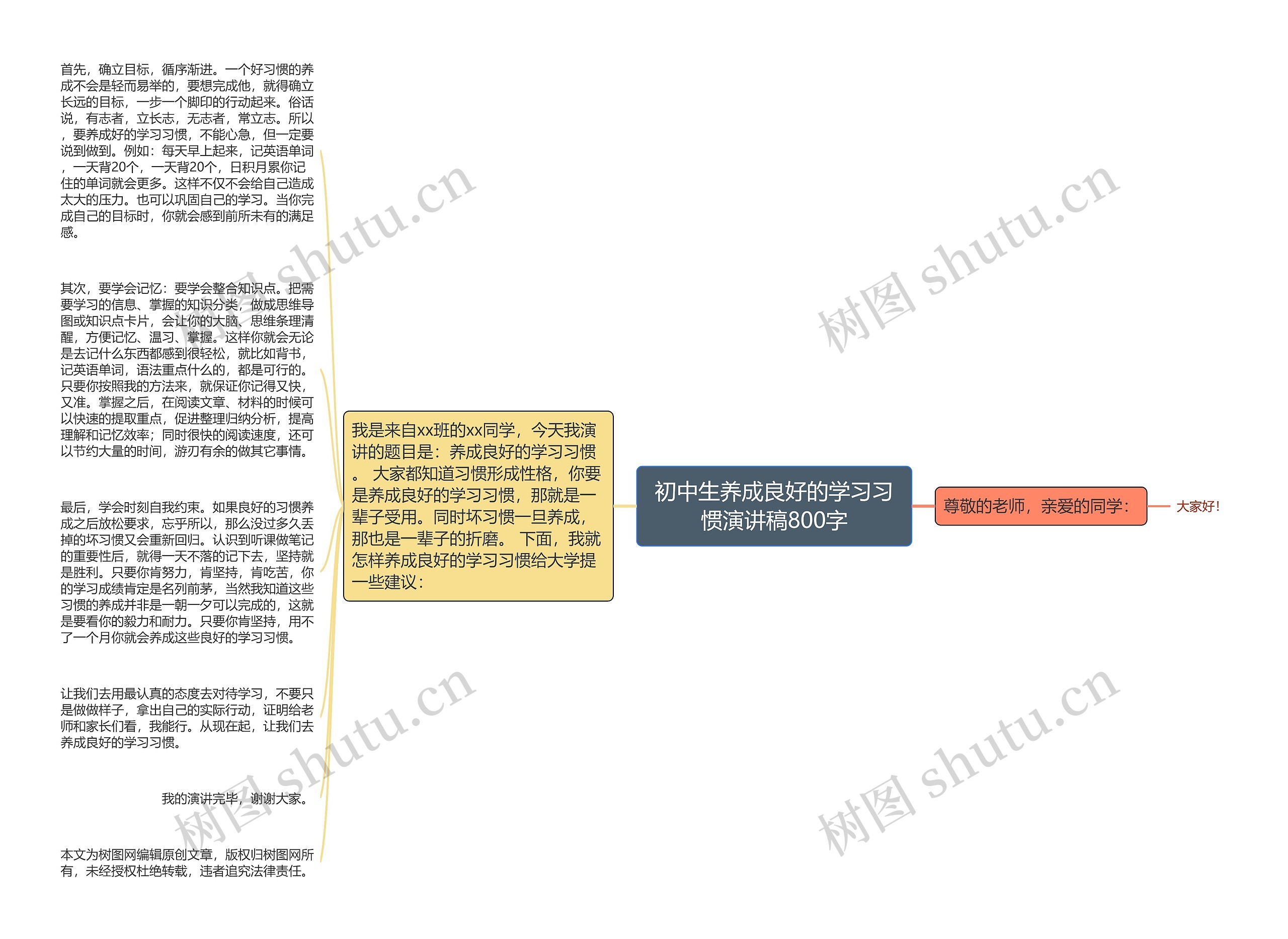 初中生养成良好的学习习惯演讲稿800字思维导图