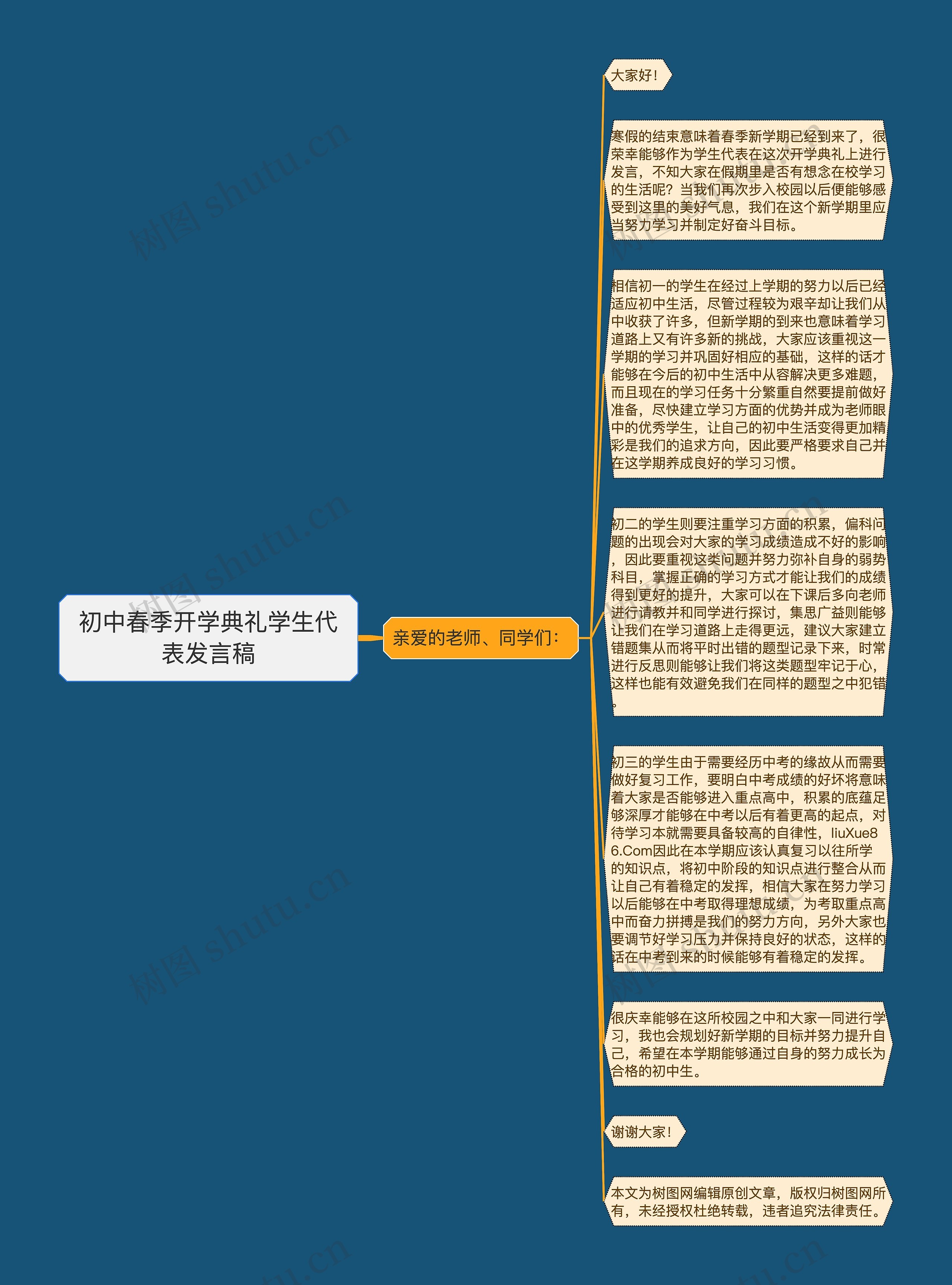 初中春季开学典礼学生代表发言稿思维导图