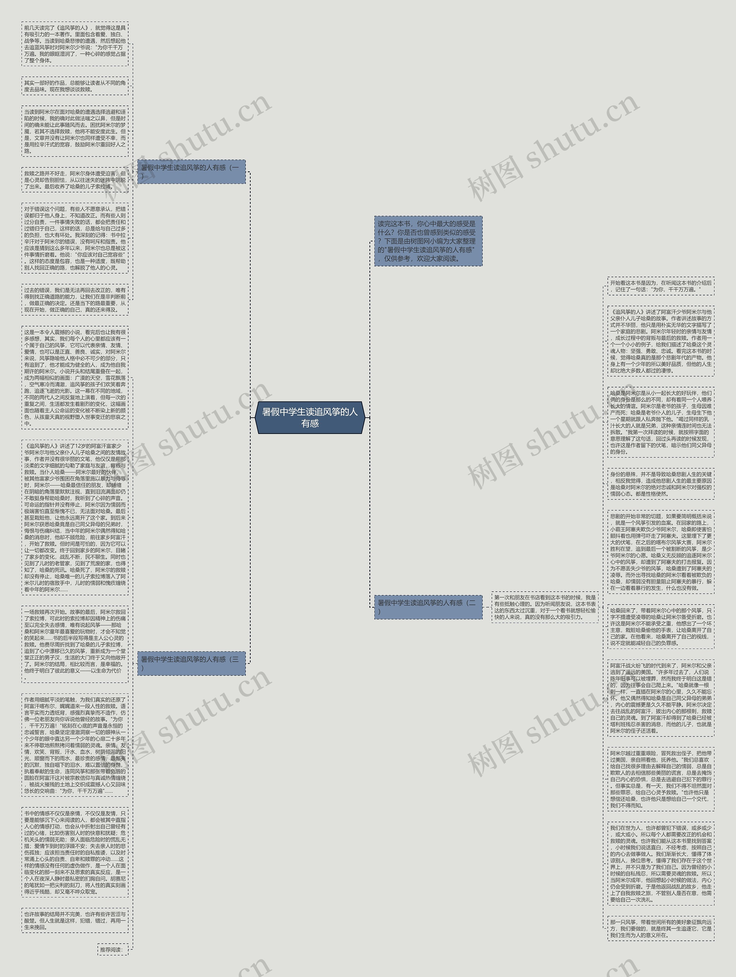 暑假中学生读追风筝的人有感思维导图