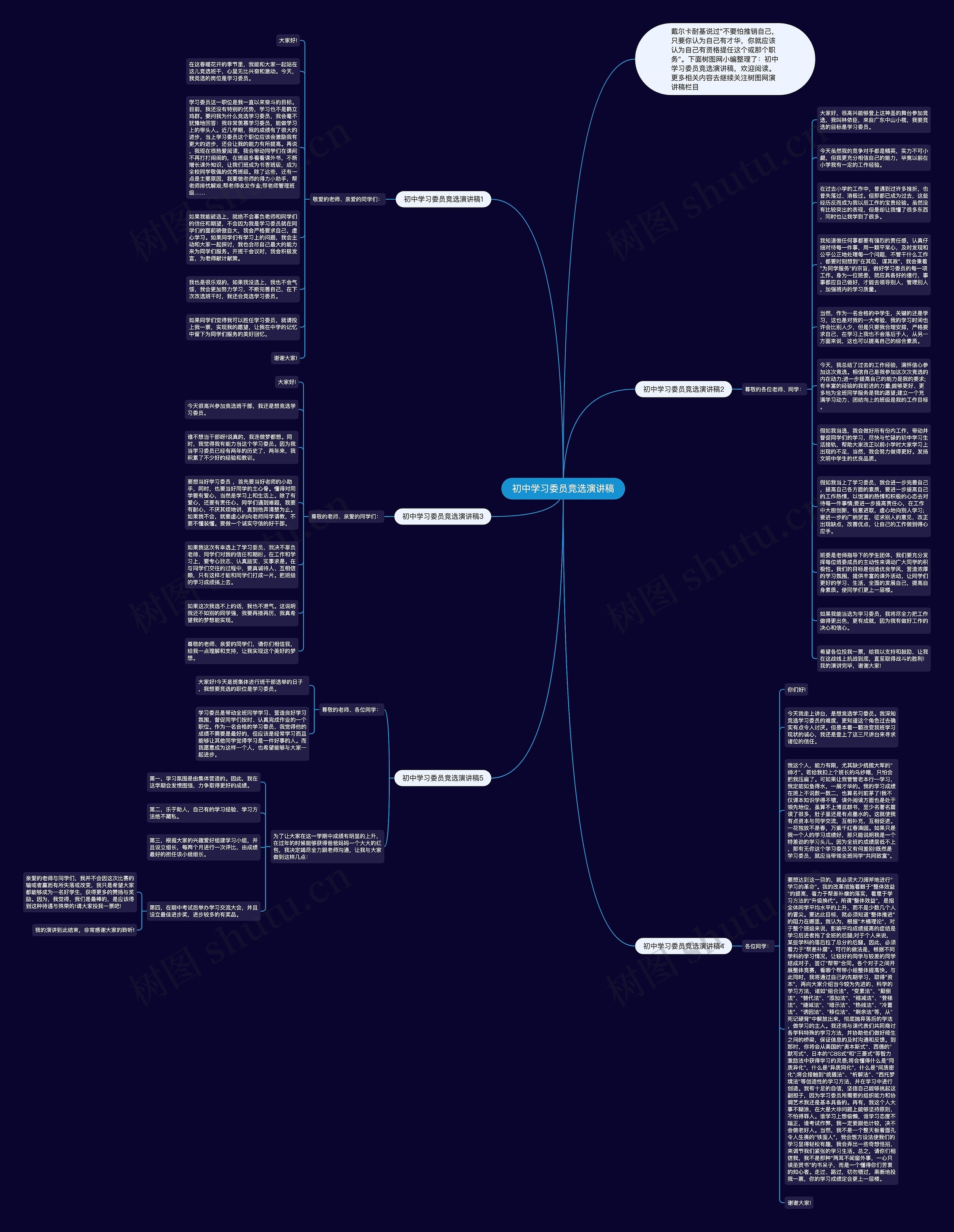 初中学习委员竞选演讲稿思维导图