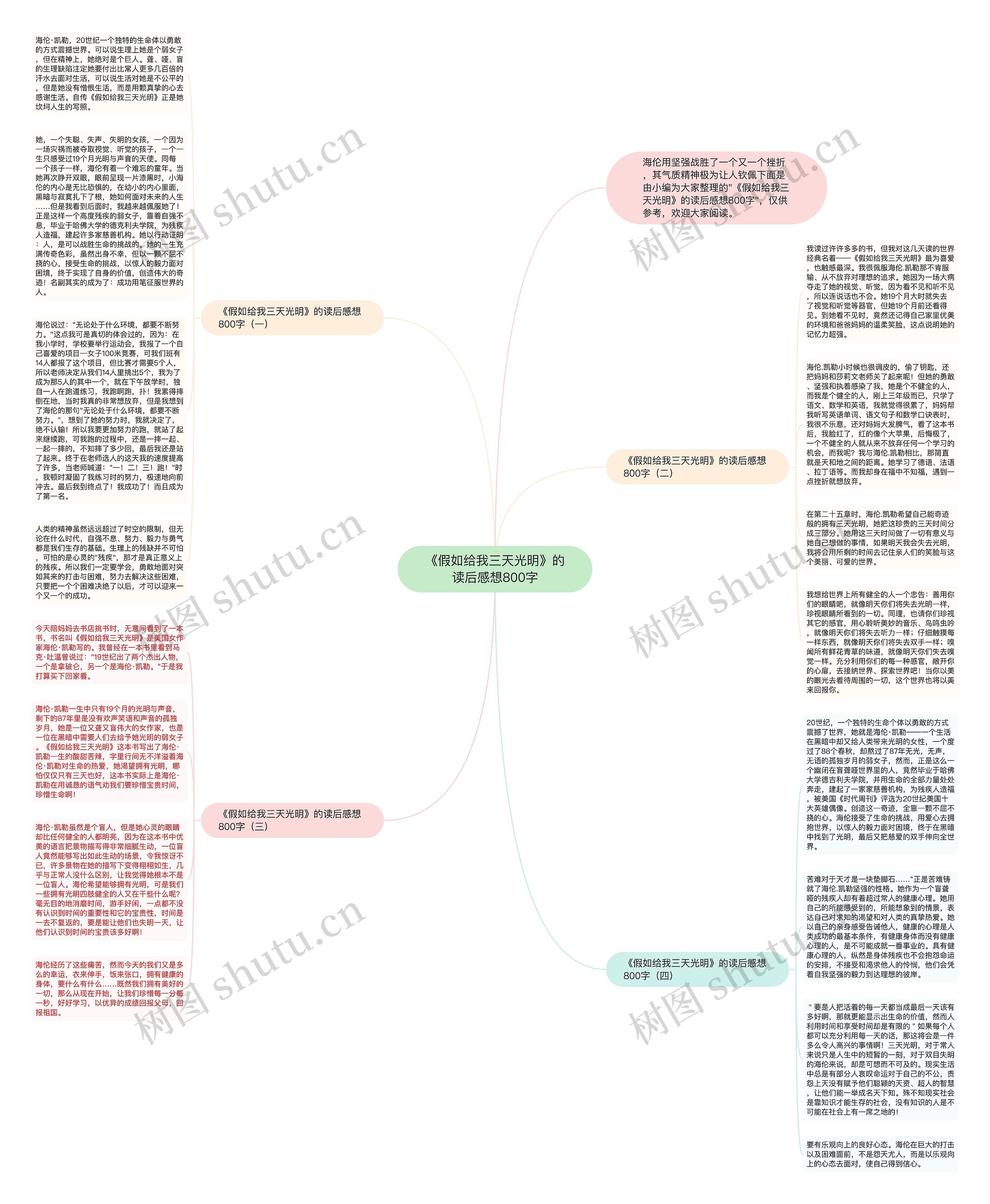 《假如给我三天光明》的读后感想800字思维导图