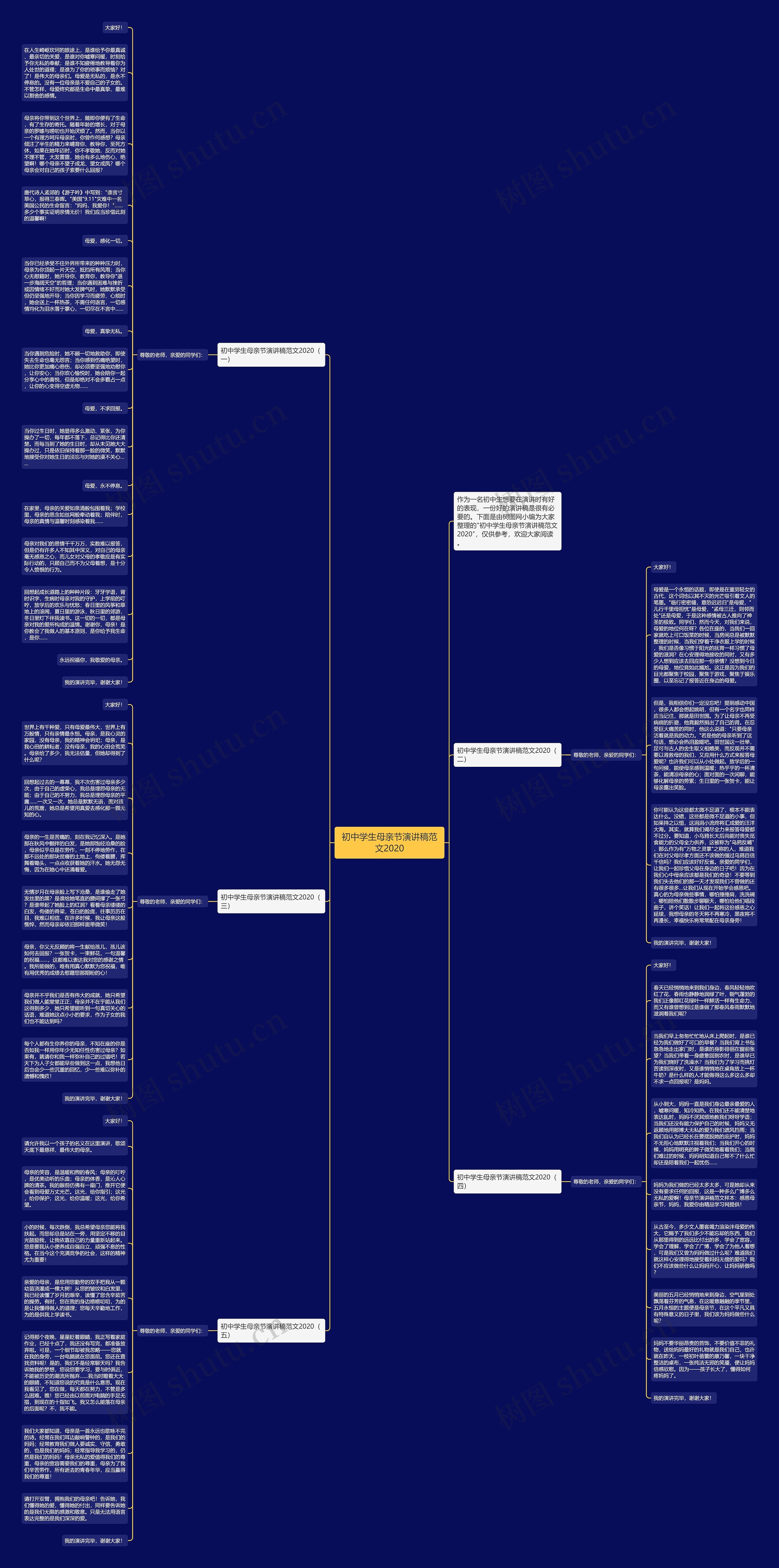 初中学生母亲节演讲稿范文2020思维导图