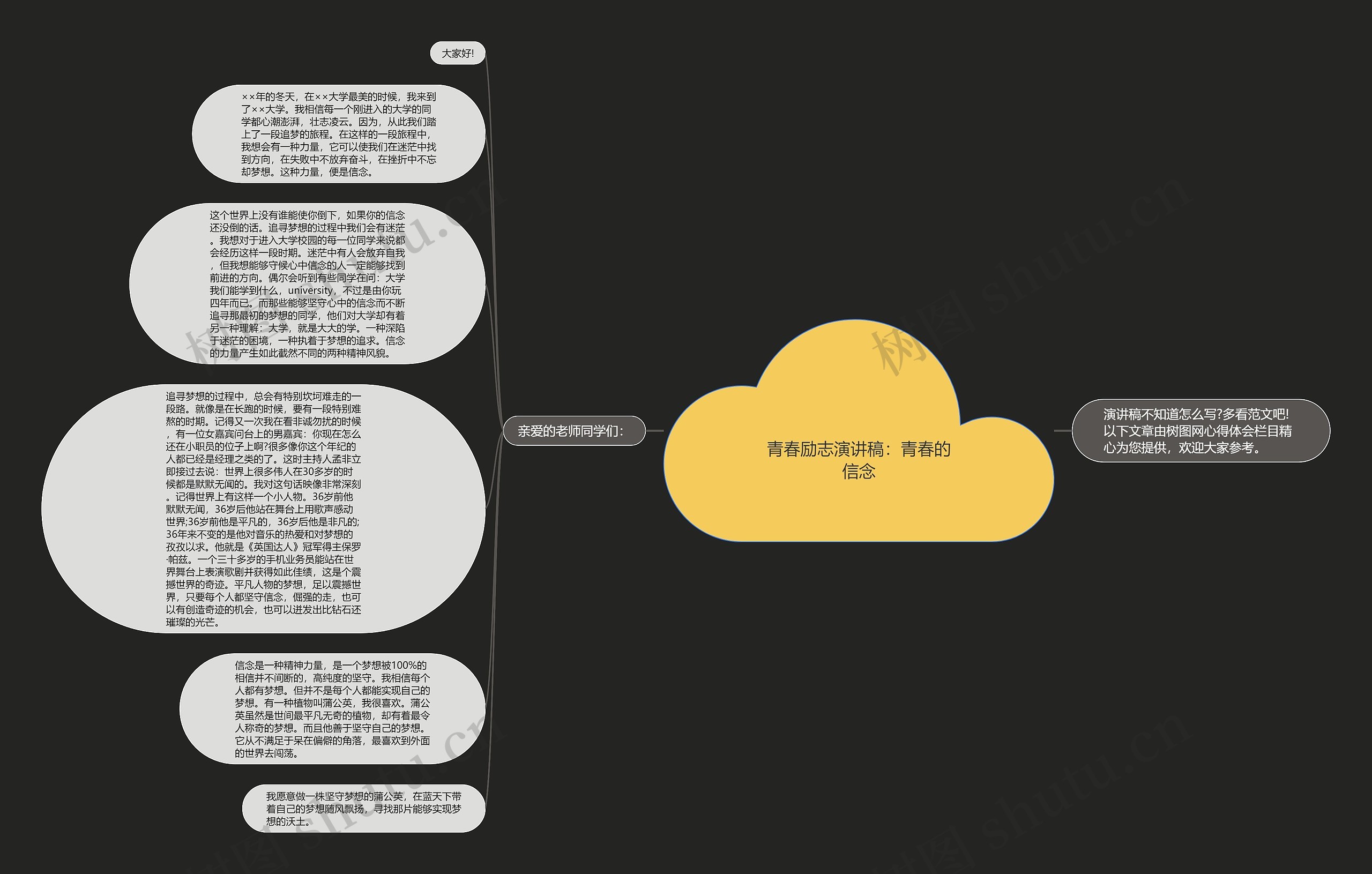 青春励志演讲稿：青春的信念思维导图