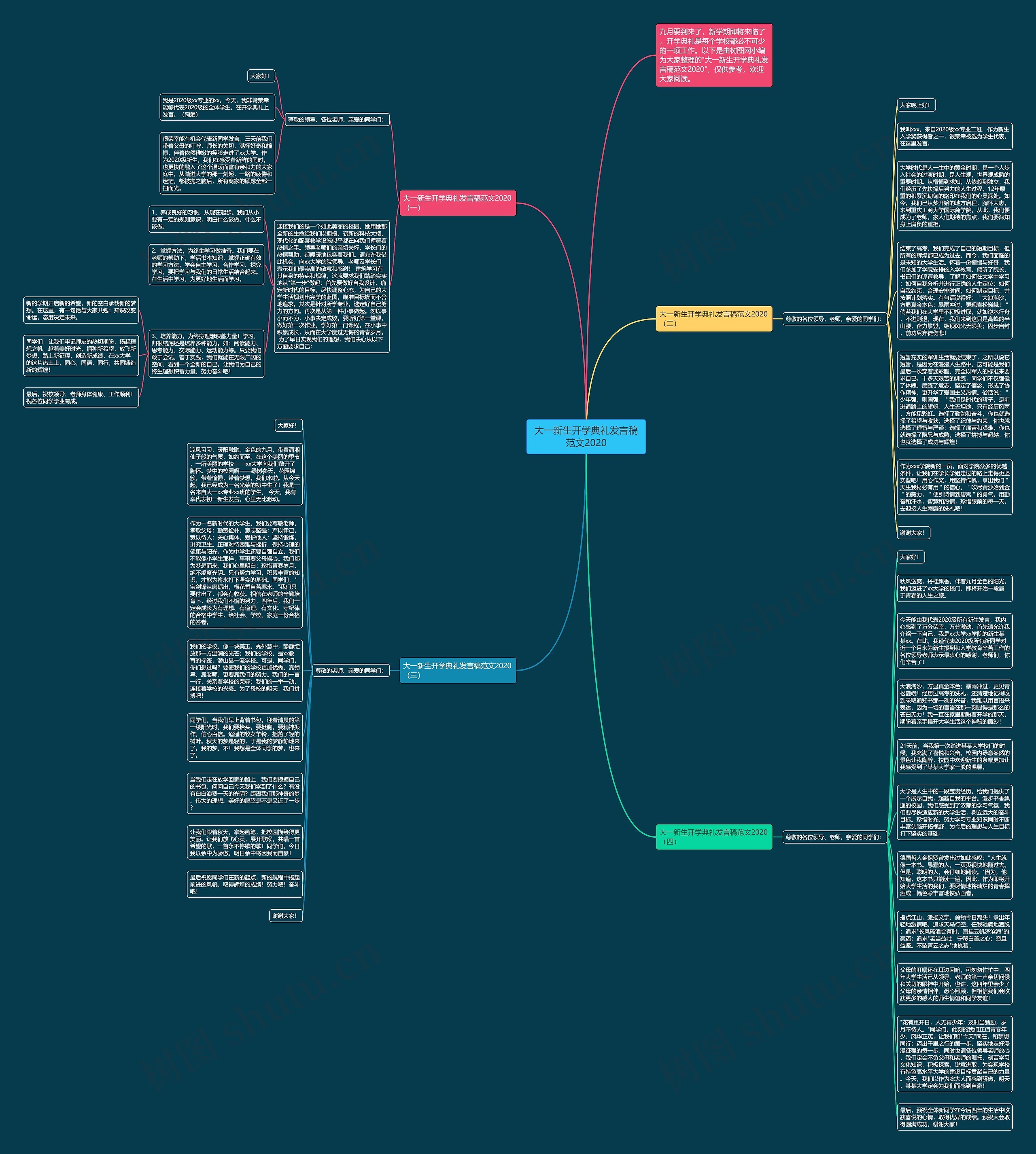 大一新生开学典礼发言稿范文2020思维导图