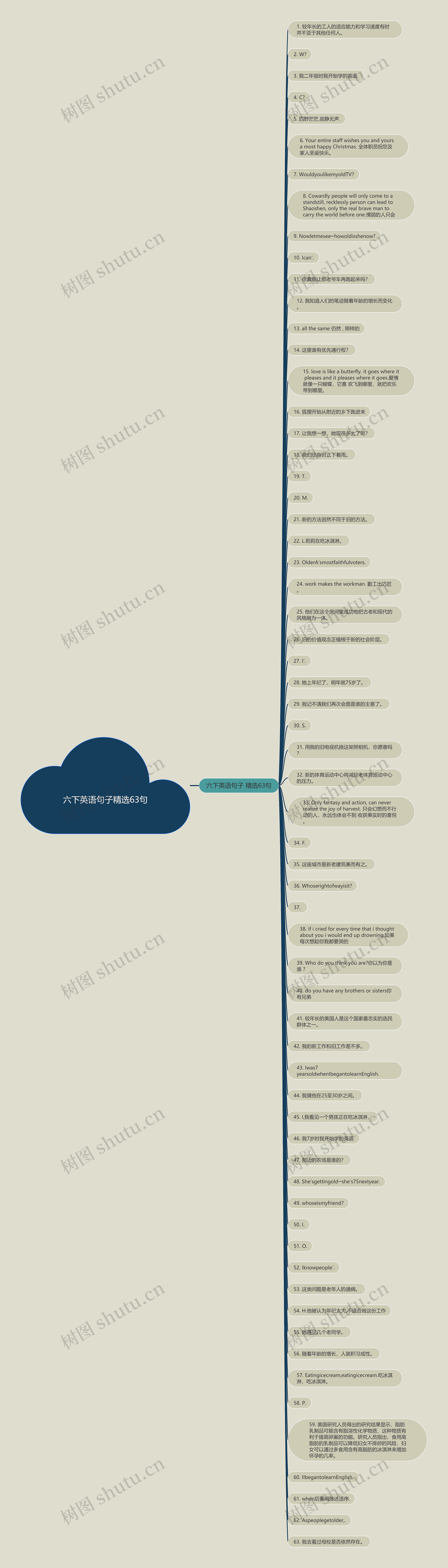 六下英语句子精选63句思维导图
