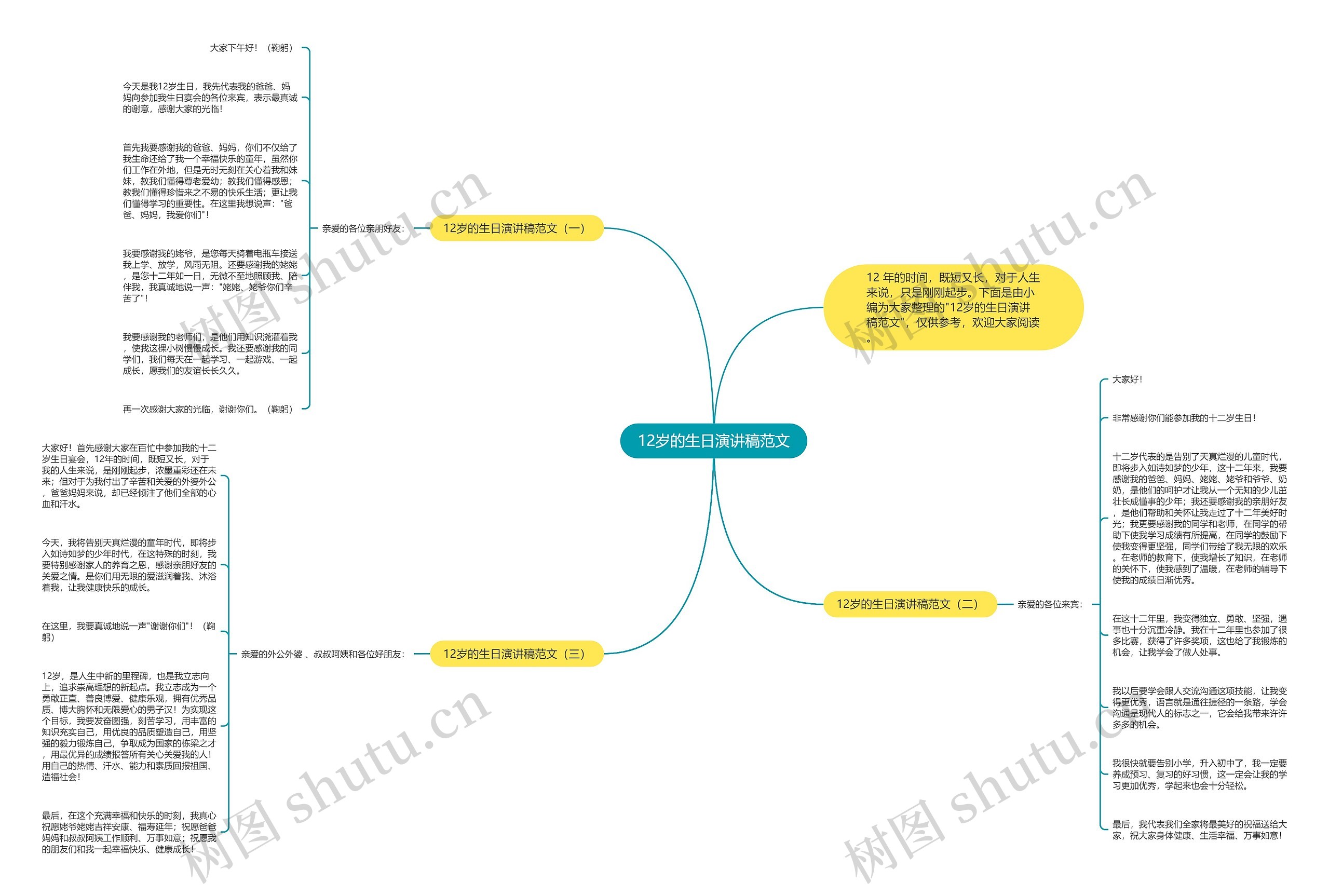 12岁的生日演讲稿范文思维导图