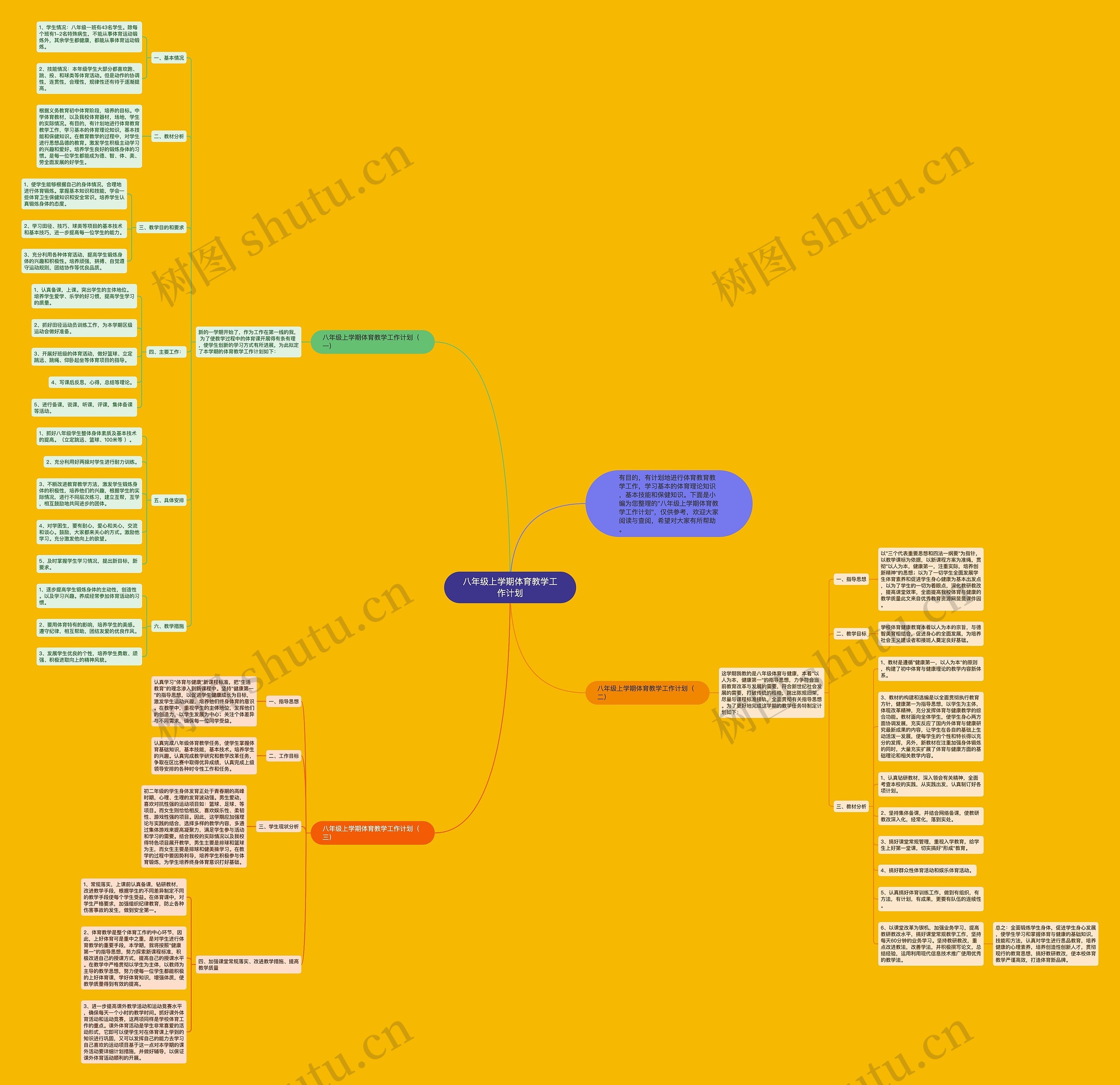 八年级上学期体育教学工作计划思维导图