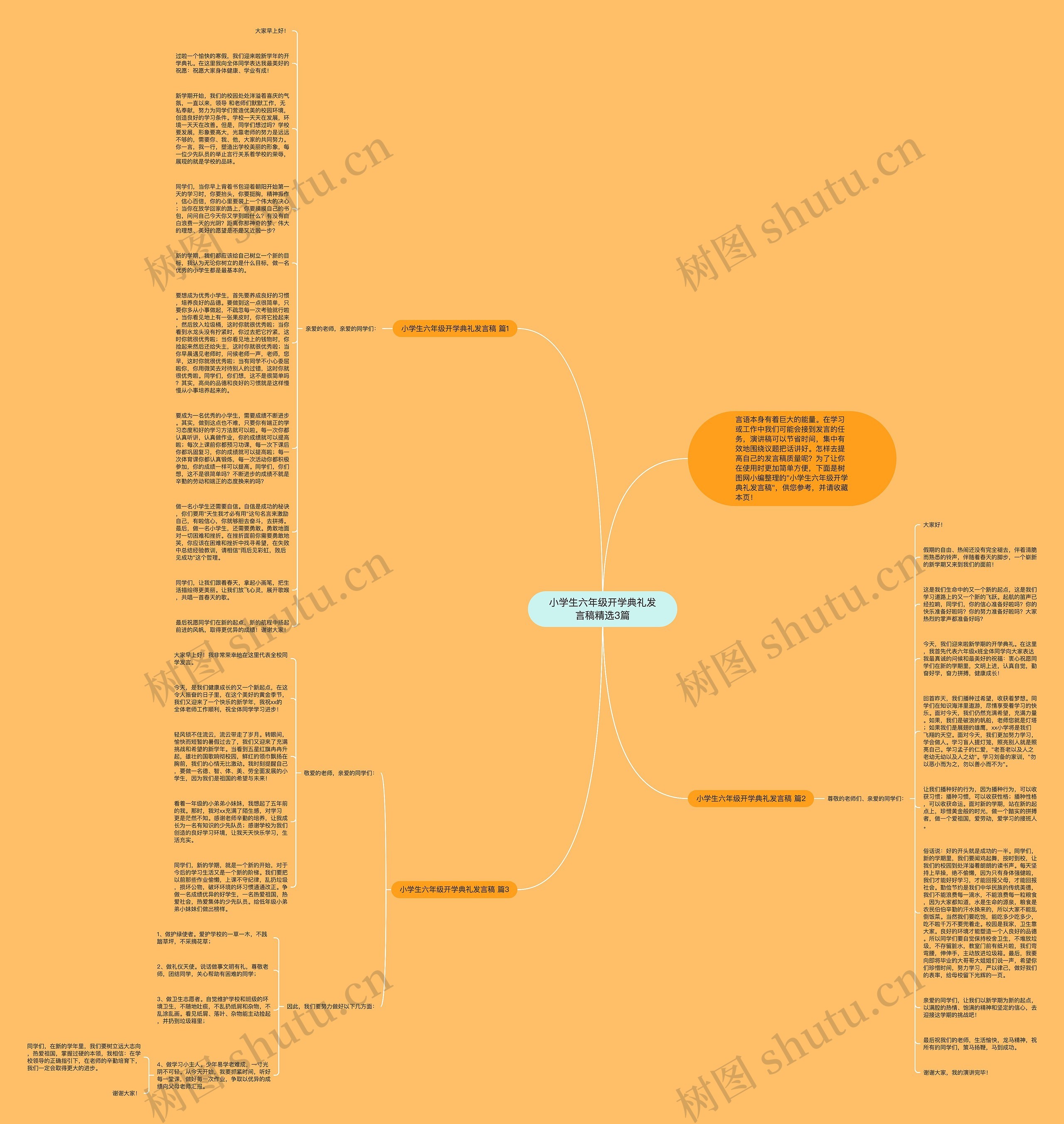 小学生六年级开学典礼发言稿精选3篇思维导图