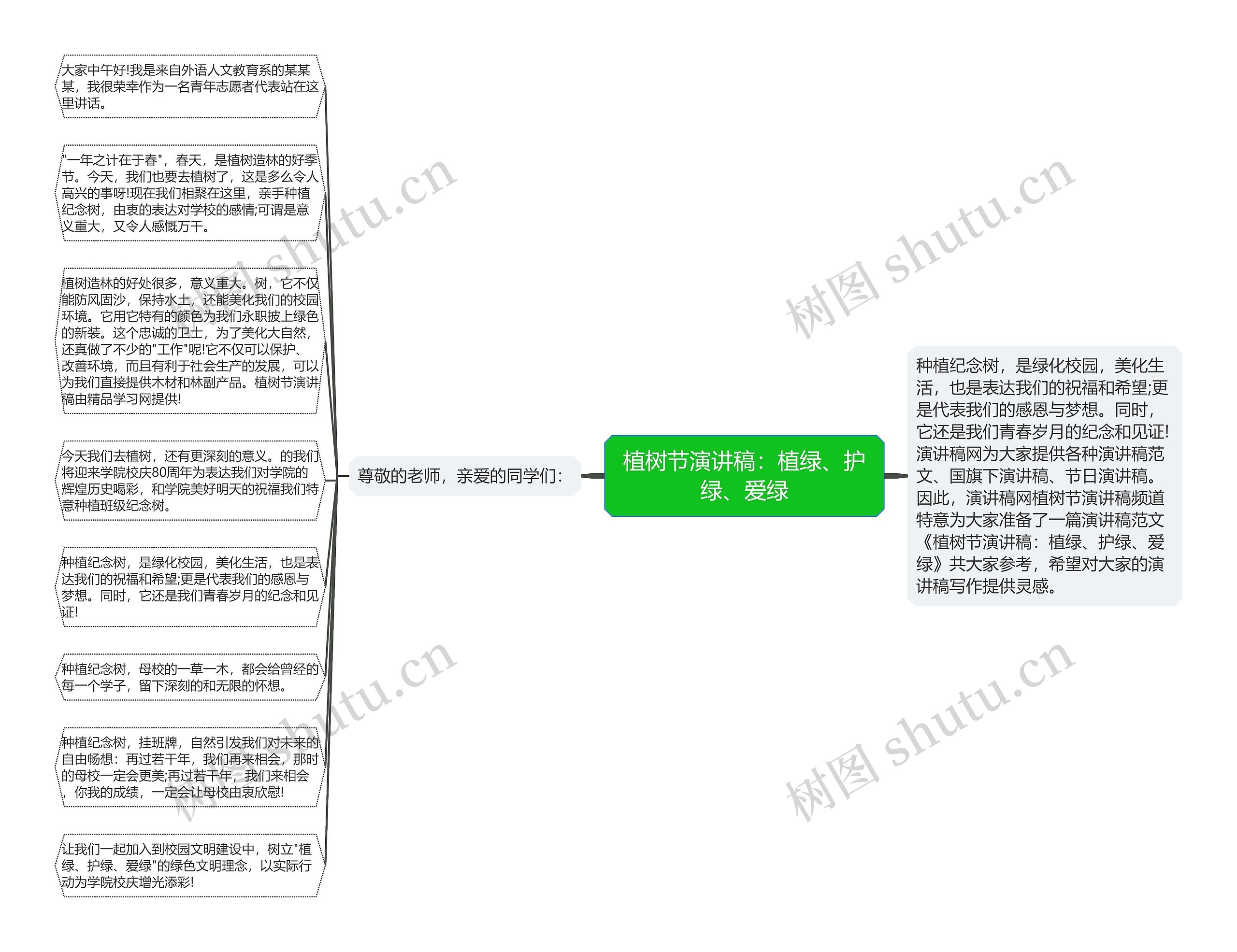 植树节演讲稿：植绿、护绿、爱绿思维导图