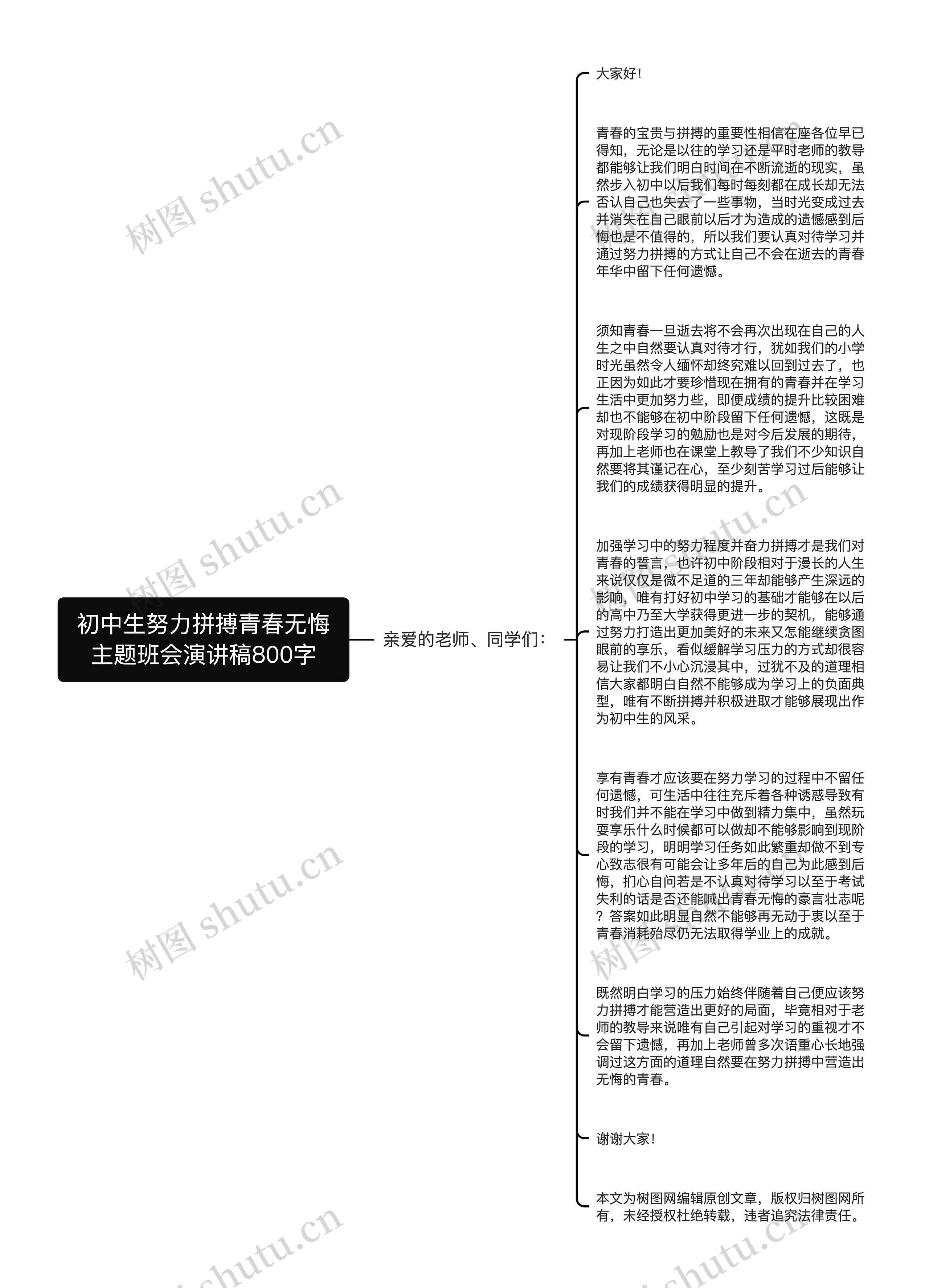 初中生努力拼搏青春无悔主题班会演讲稿800字