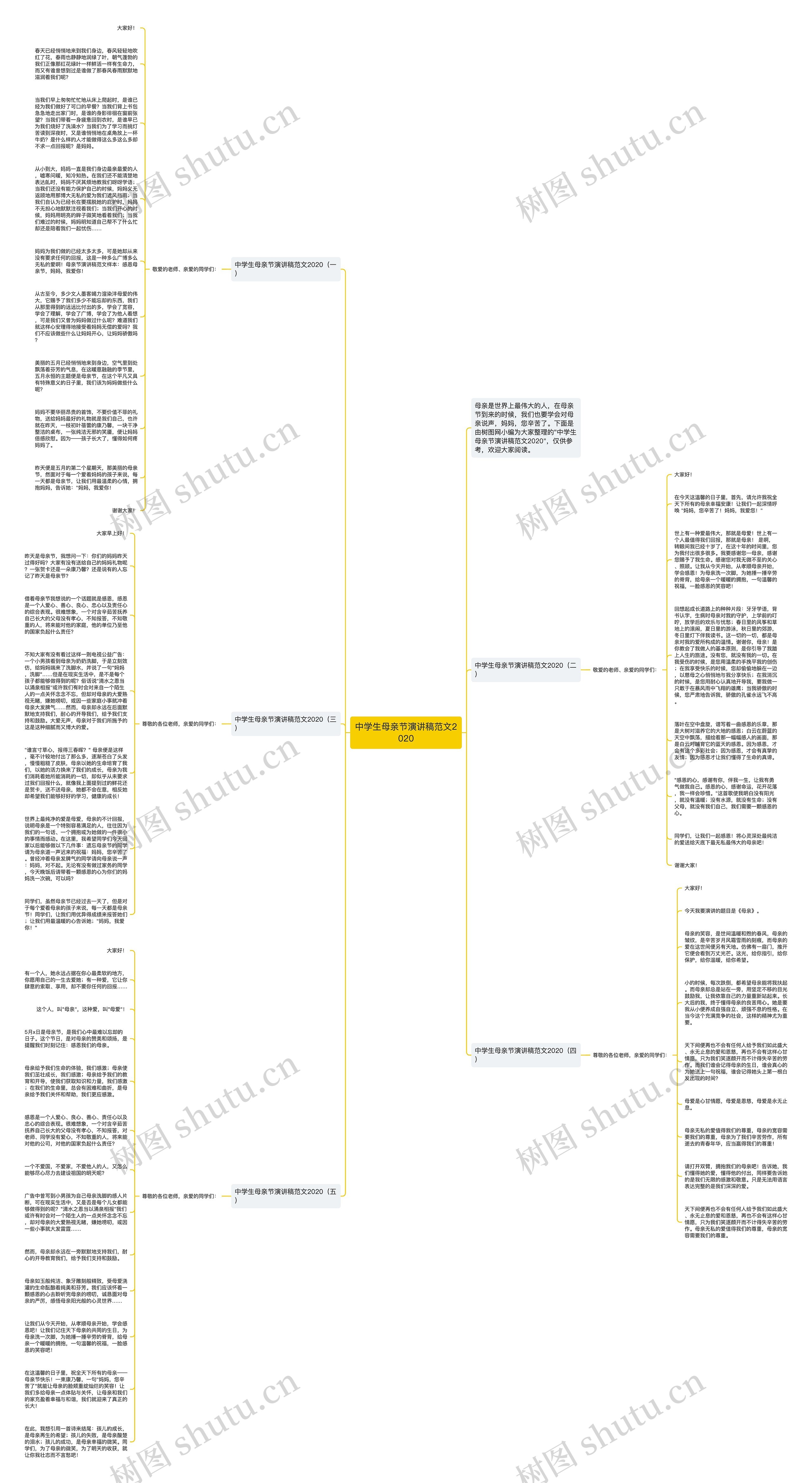 中学生母亲节演讲稿范文2020思维导图