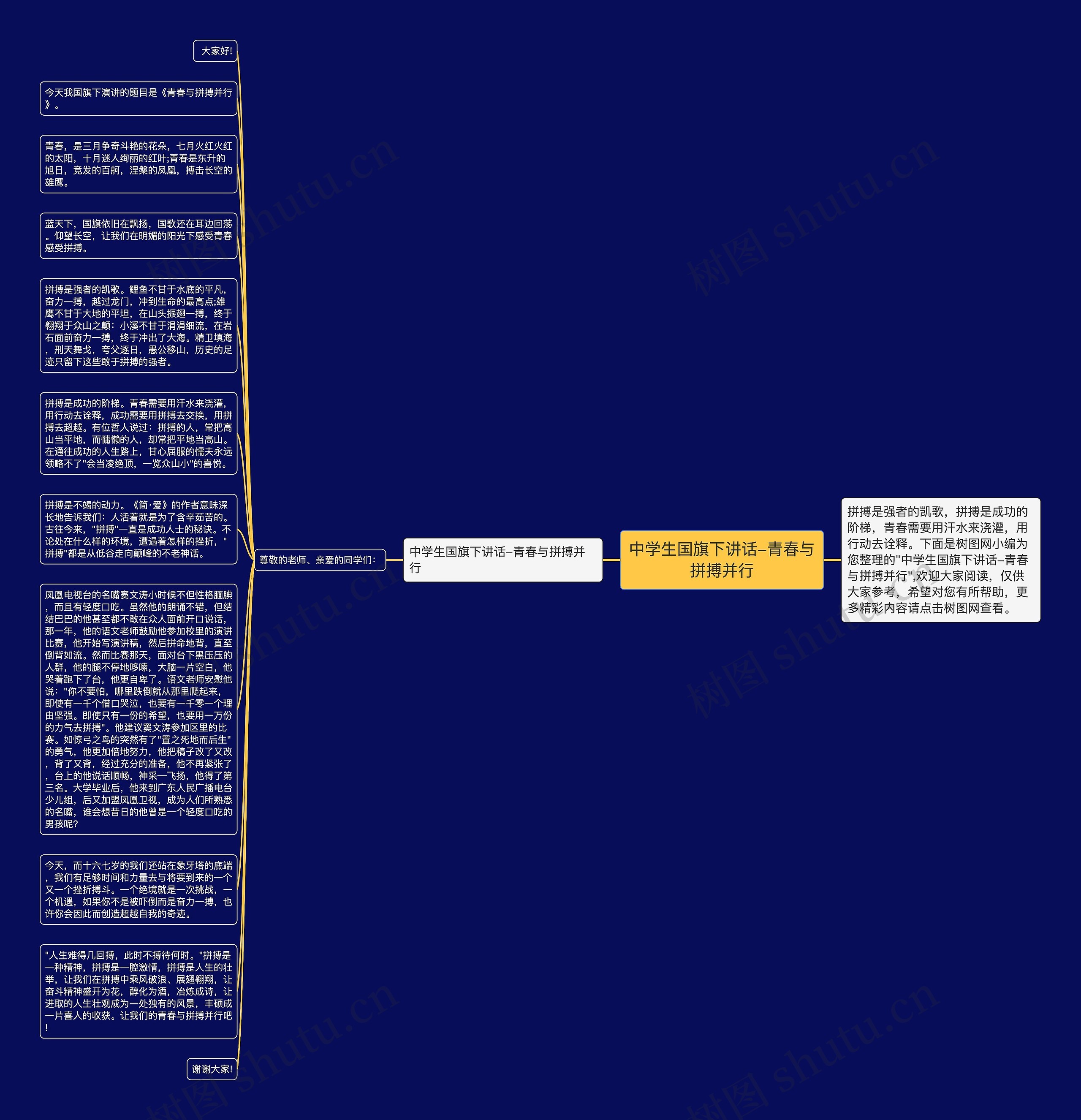 中学生国旗下讲话-青春与拼搏并行思维导图