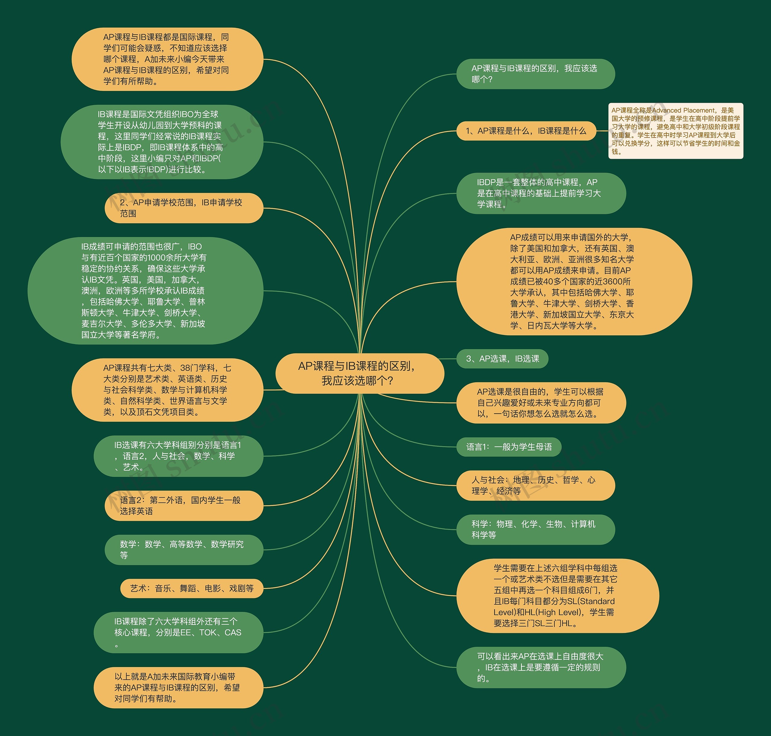 AP课程与IB课程的区别，我应该选哪个？思维导图