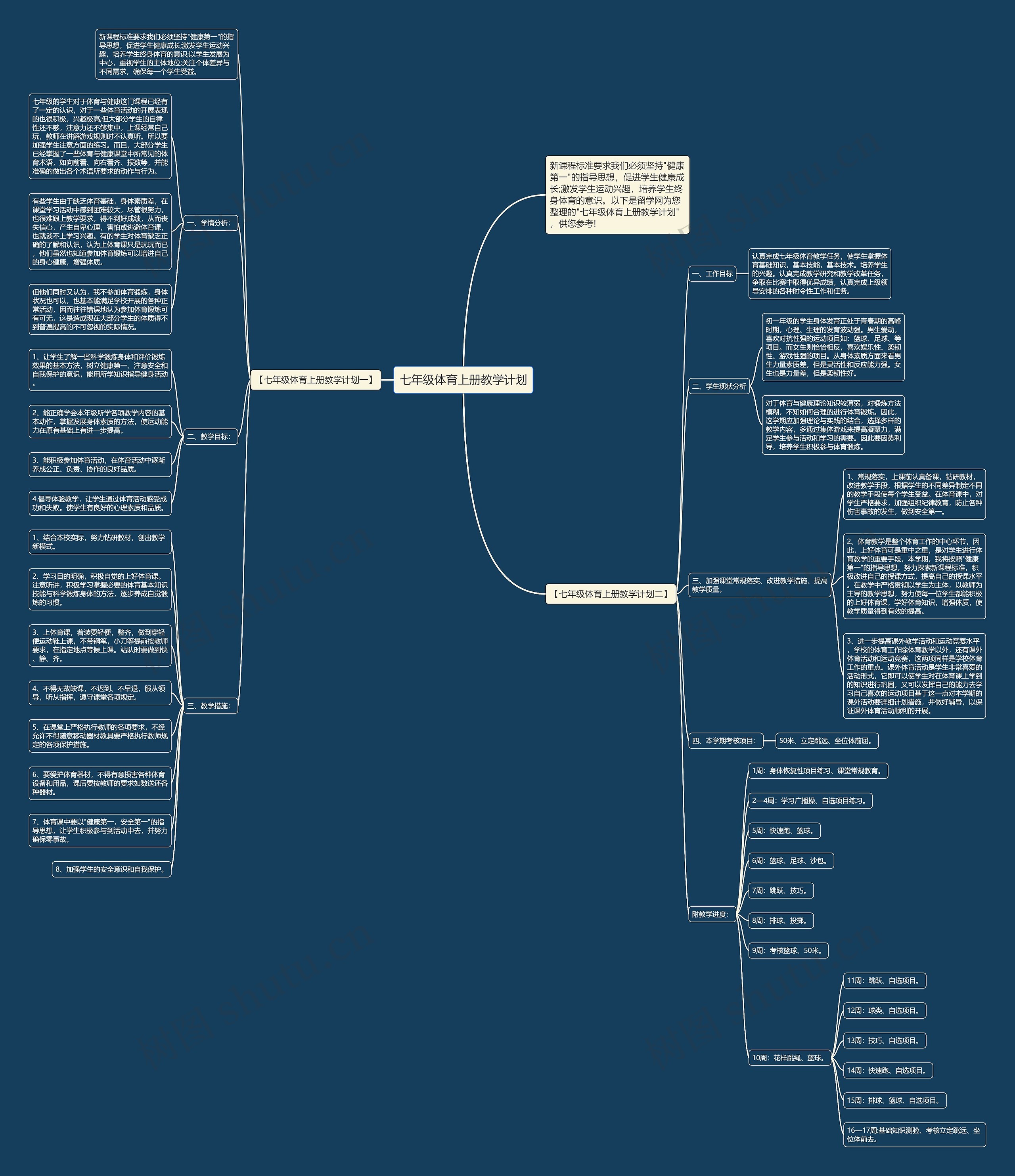 七年级体育上册教学计划思维导图