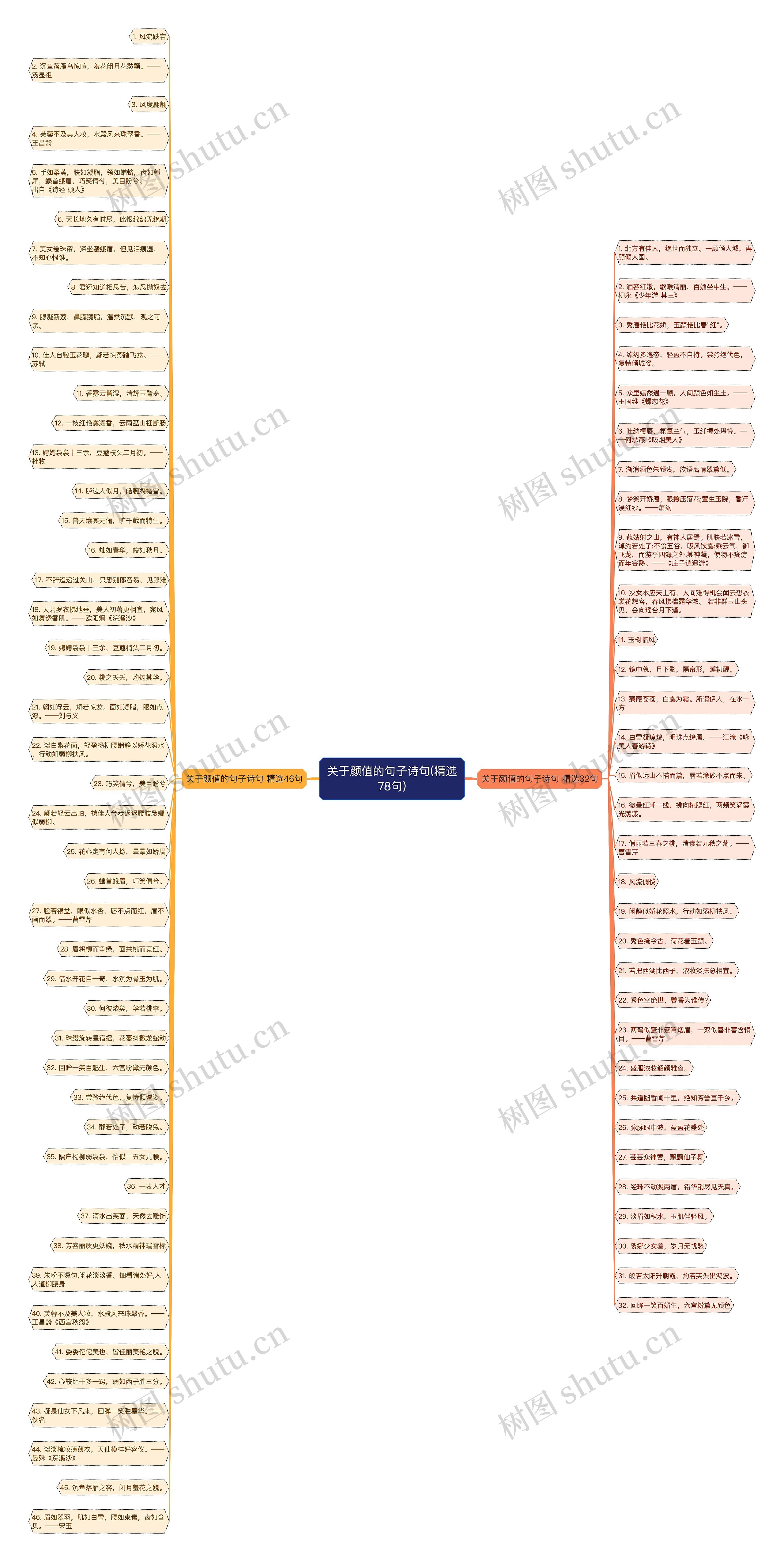 关于颜值的句子诗句(精选78句)思维导图