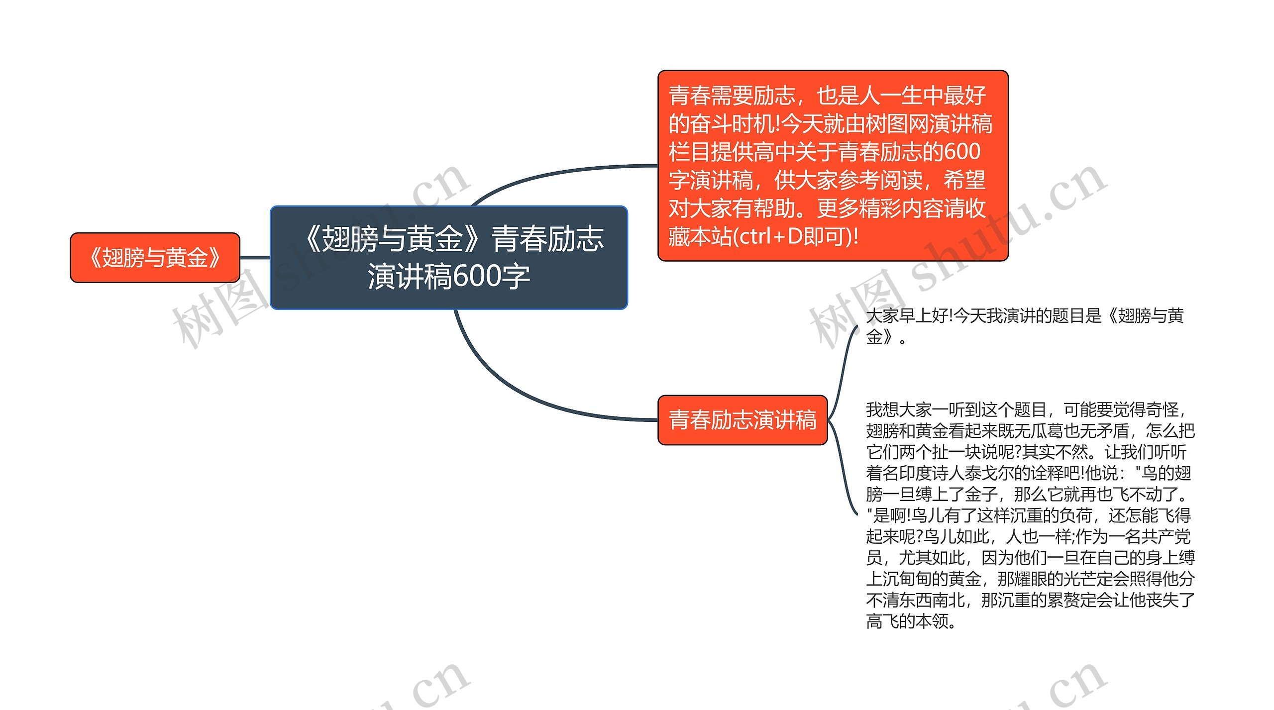 《翅膀与黄金》青春励志演讲稿600字思维导图