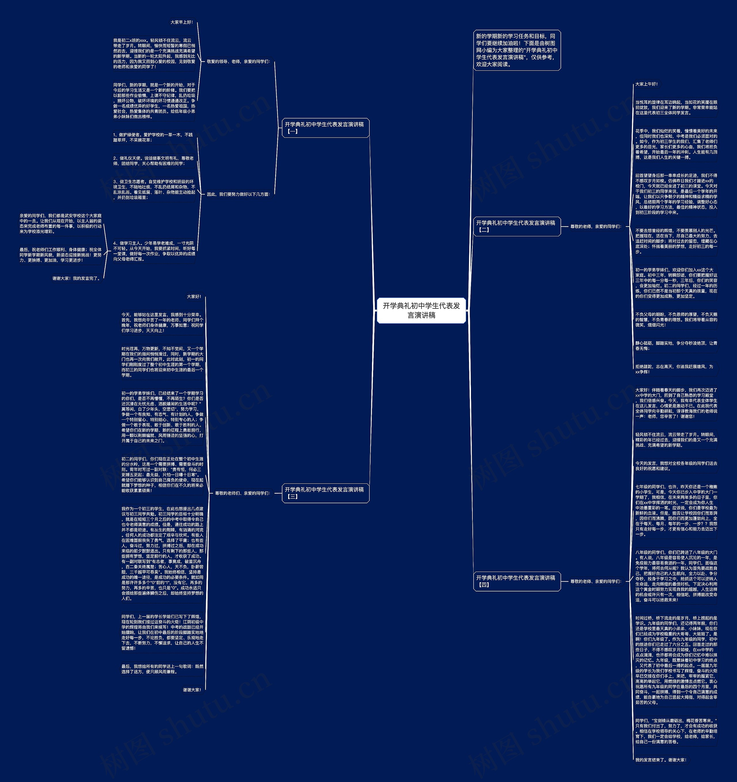 开学典礼初中学生代表发言演讲稿思维导图