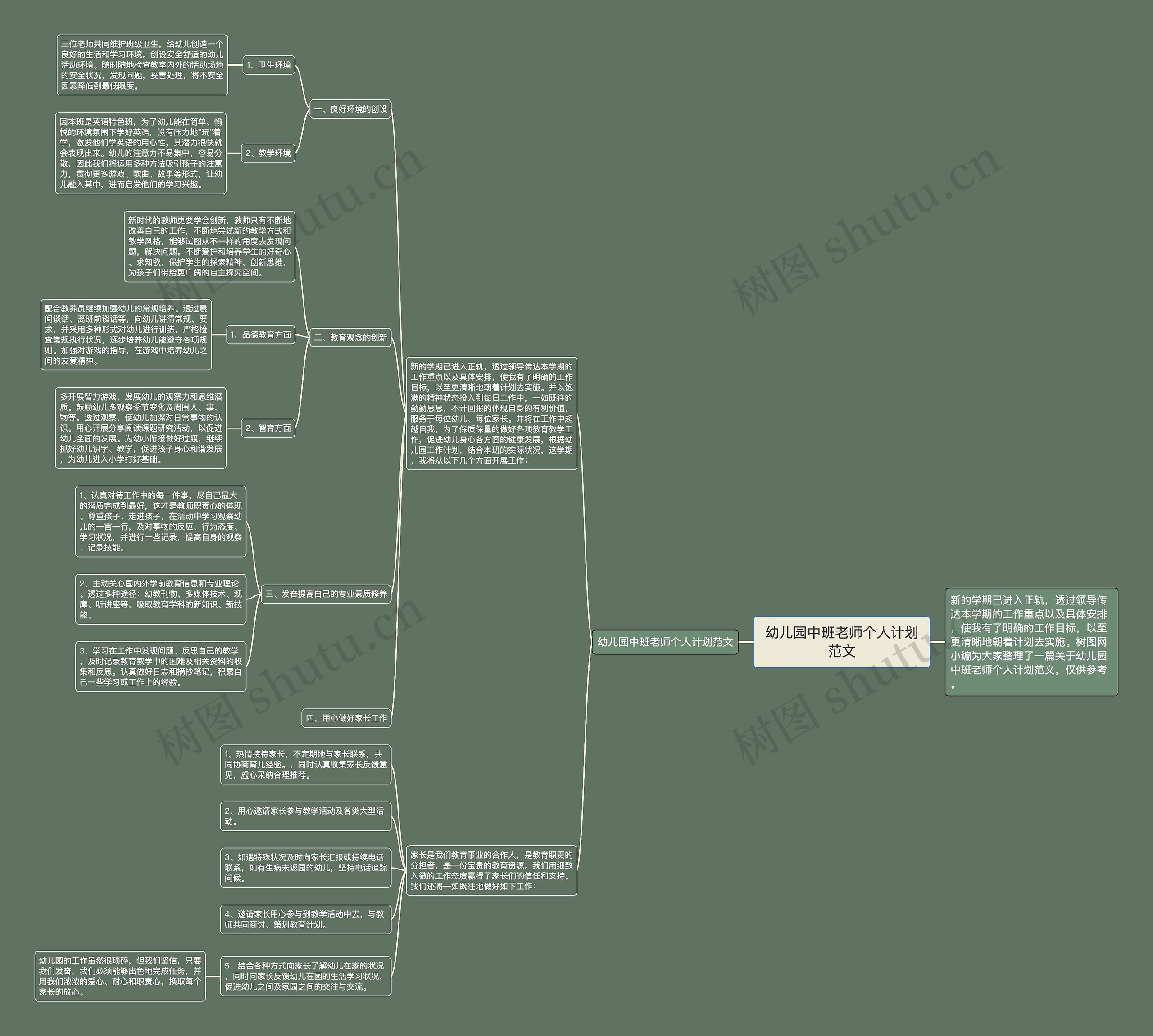 幼儿园中班老师个人计划范文思维导图