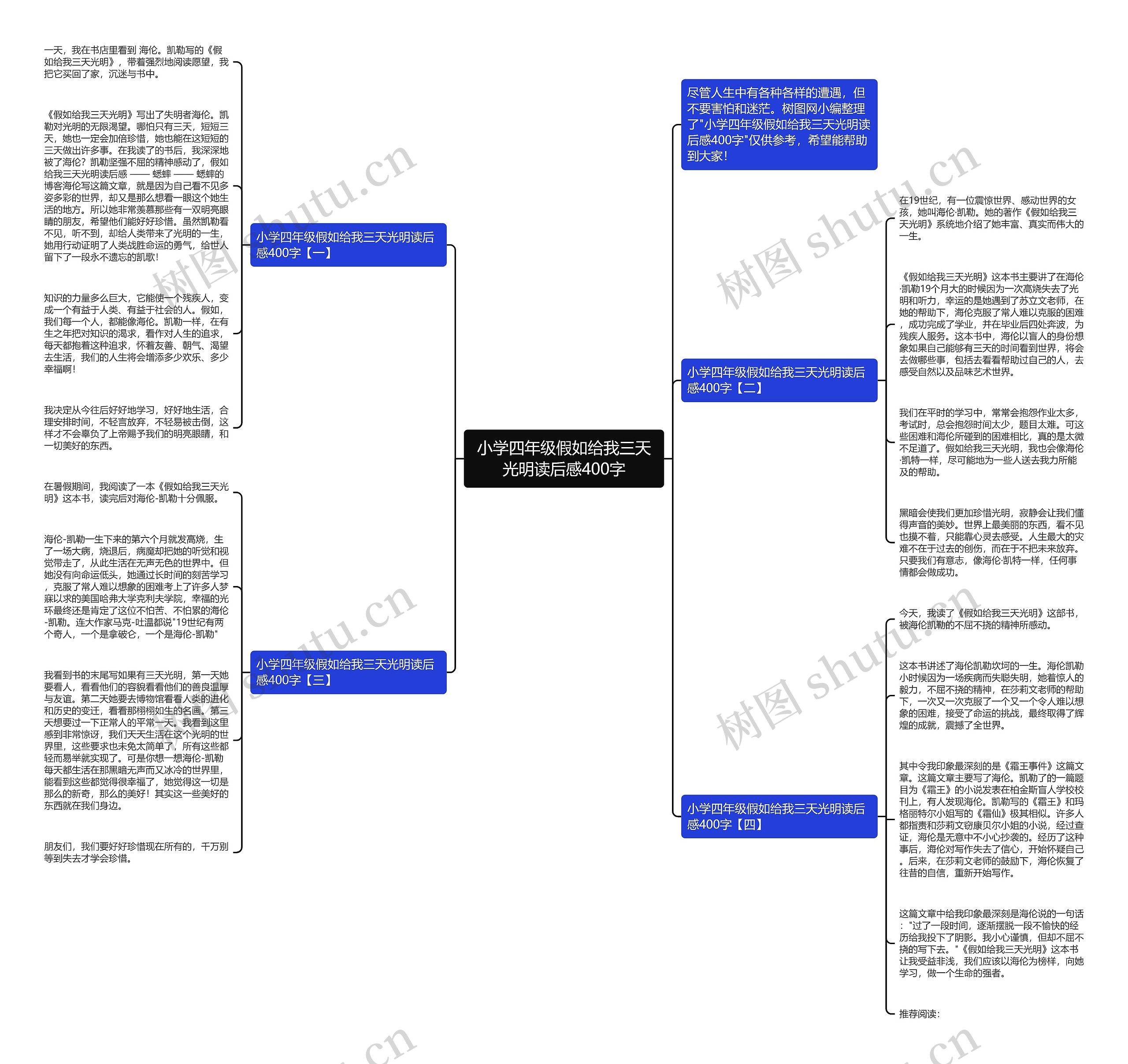 小学四年级假如给我三天光明读后感400字思维导图